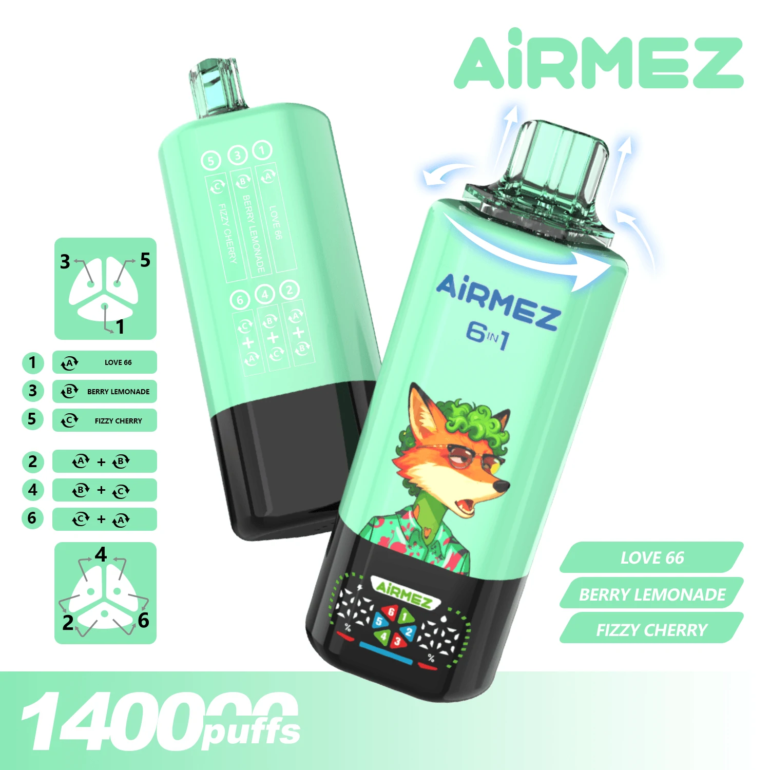 Airmez 140000パフ 6-in-1 使い捨て電子タバコ 画像3
