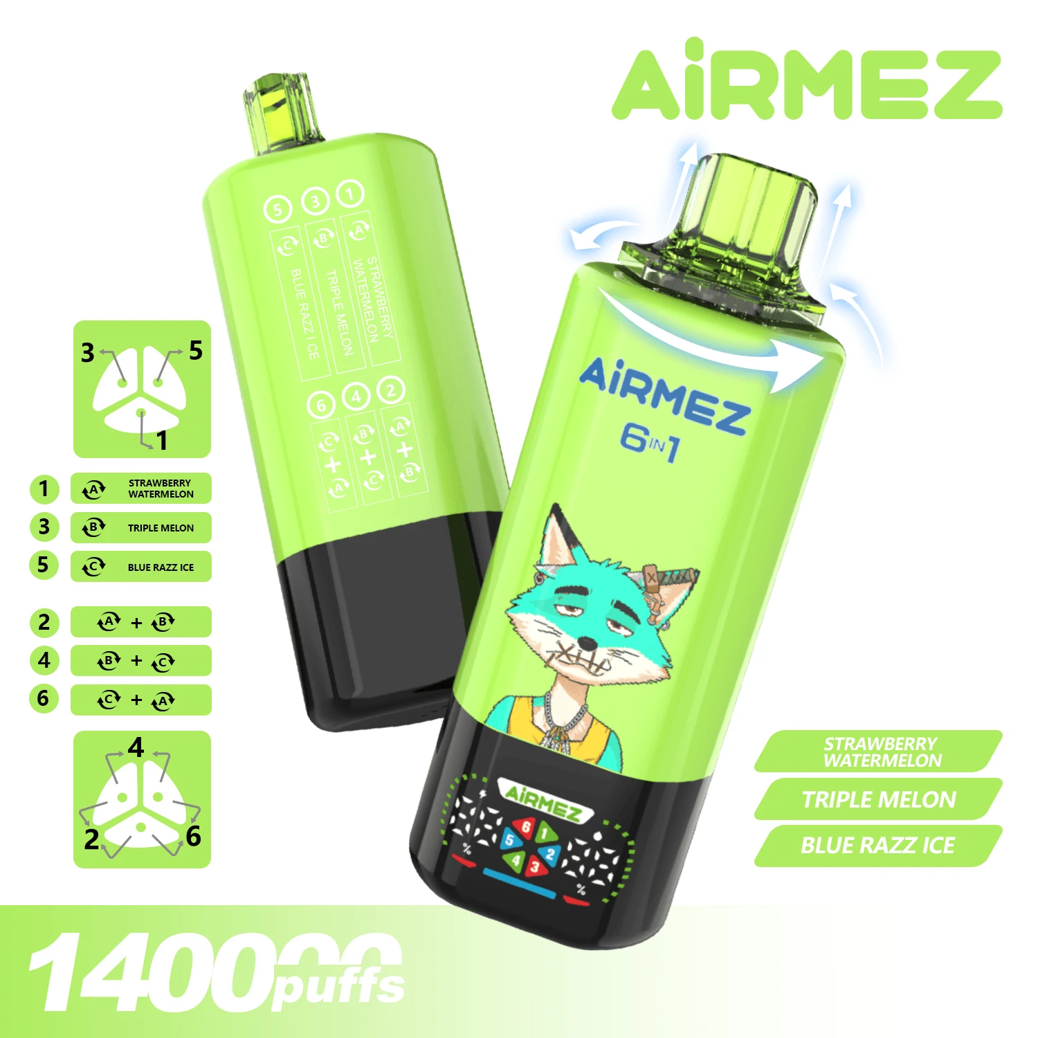 Airmez 140000パフ 6-in-1 使い捨て電子タバコ 画像9
