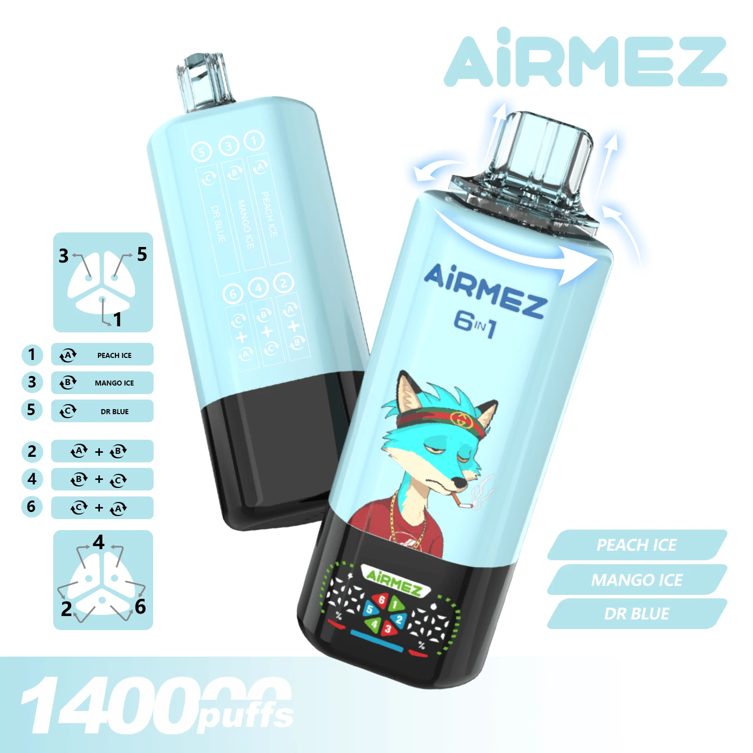 Airmez 140000パフ 6-in-1 使い捨て電子タバコ 画像4