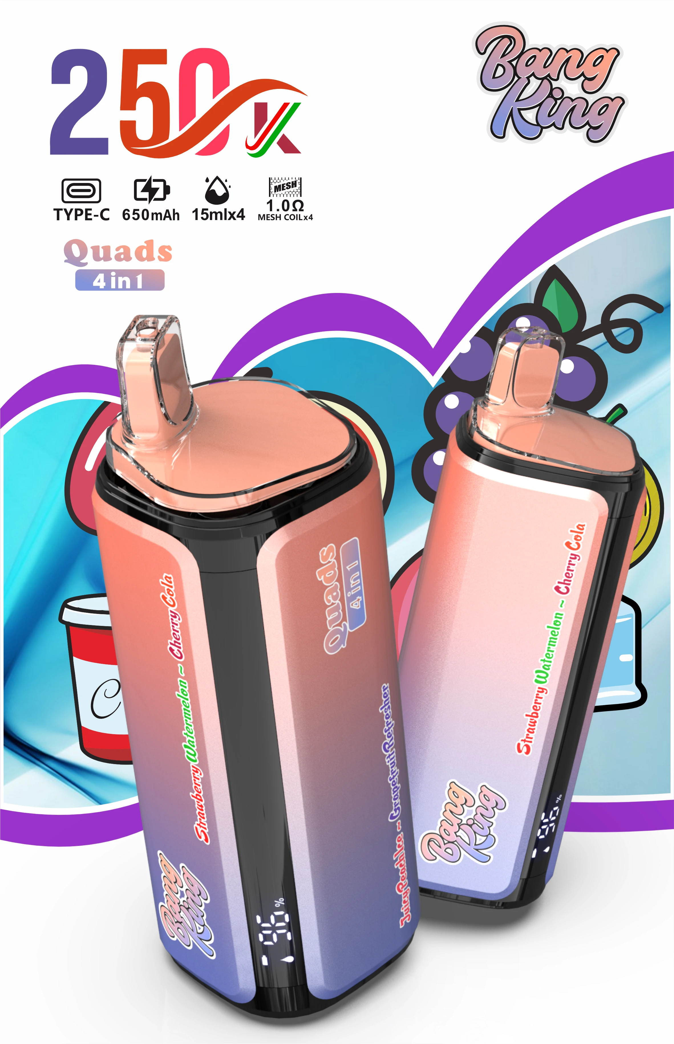 Bang King Quads 250000パフ 4-in-1 使い捨て電子タバコ 画像5