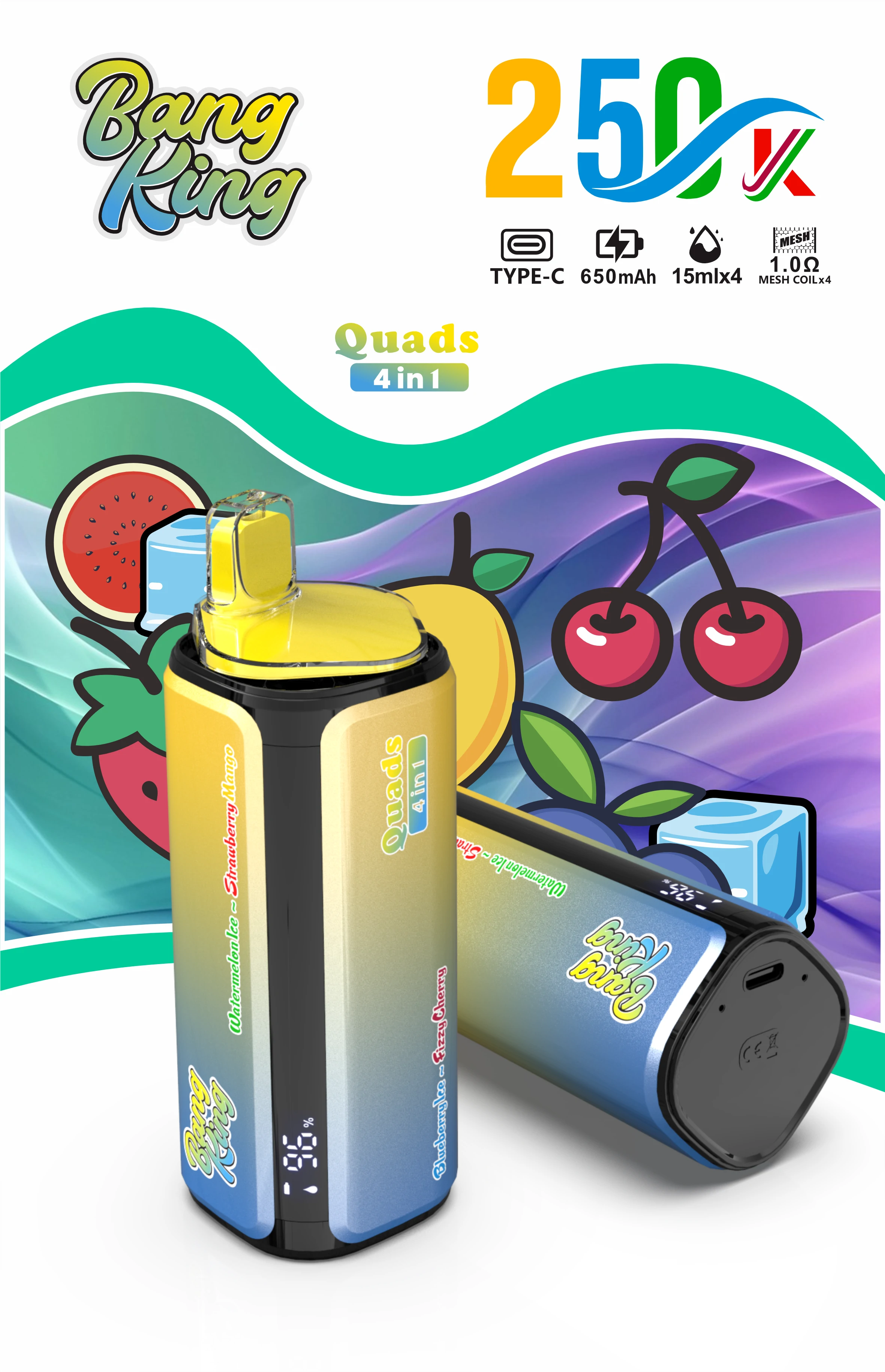 Bang King Quads 250000パフ 4-in-1 使い捨て電子タバコ