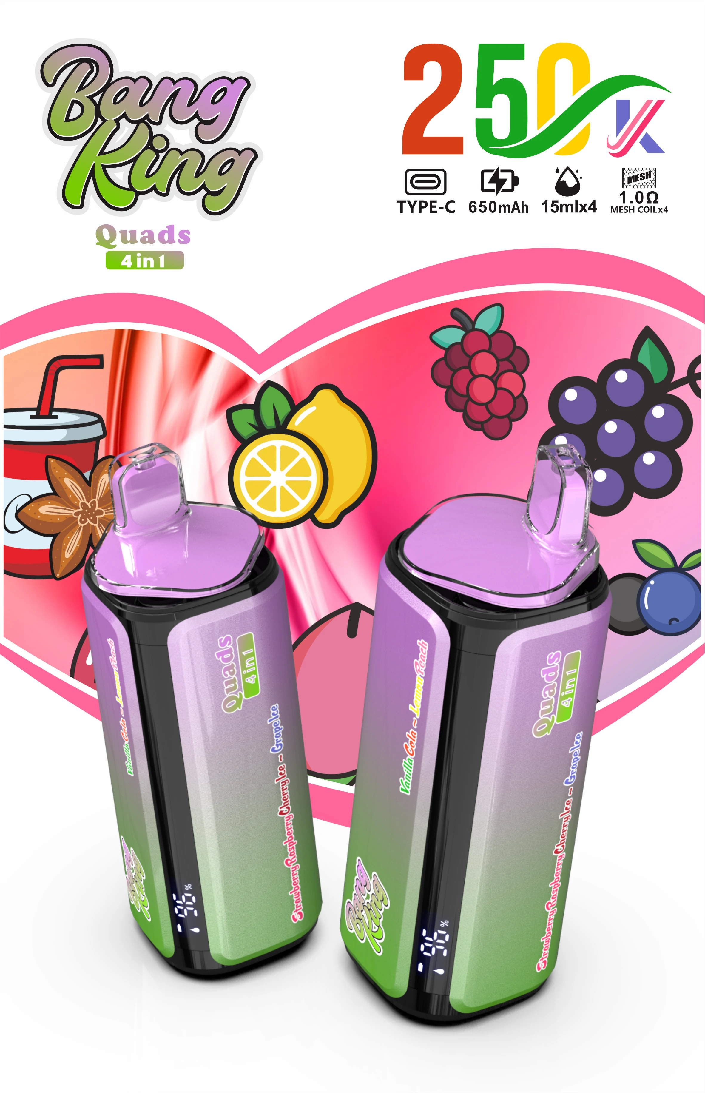Bang King Quads 250000パフ 4-in-1 使い捨て電子タバコ 画像4