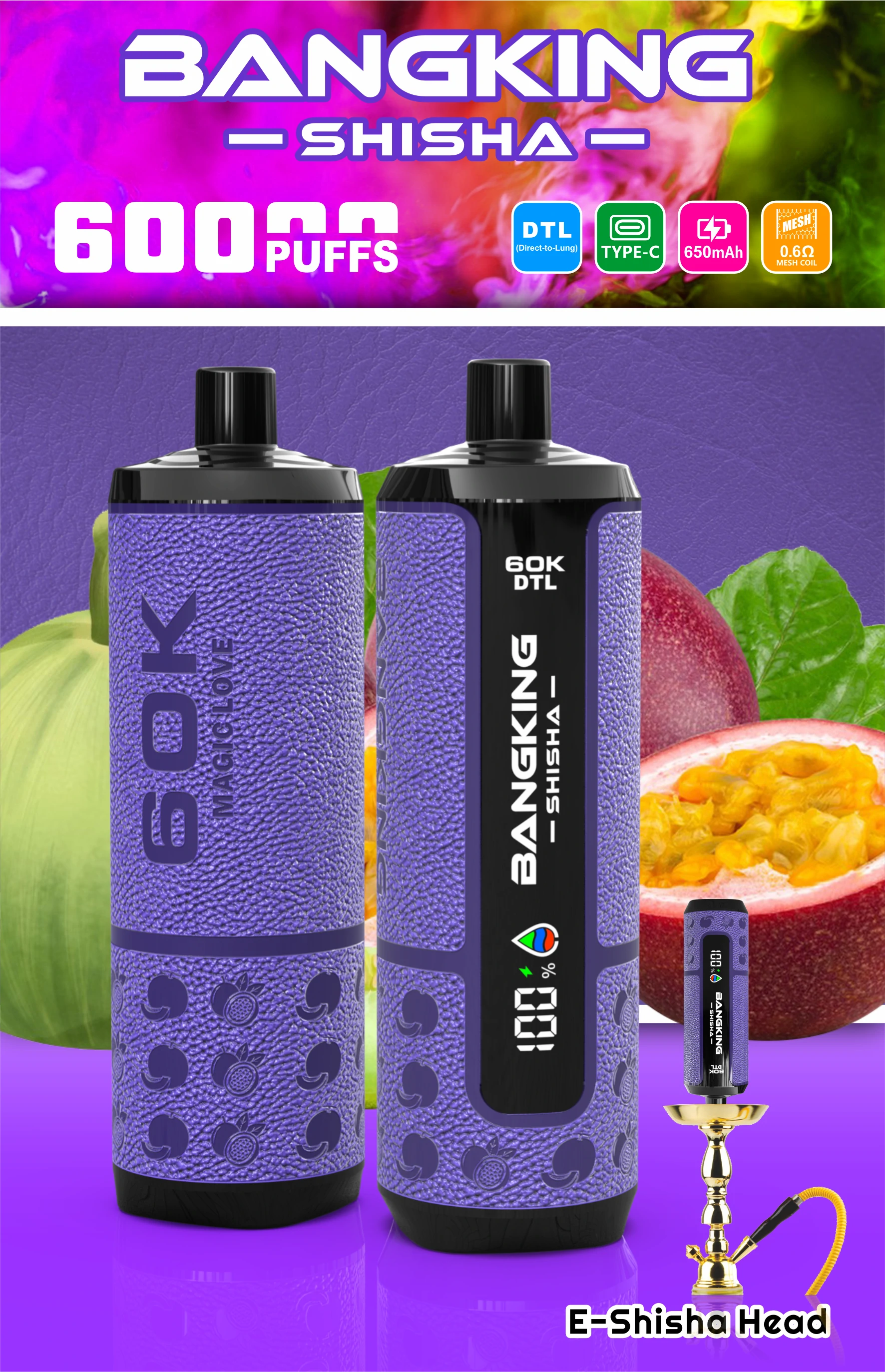 Bang King Shisha 60000パフ 使い捨て電子タバコ 画像3