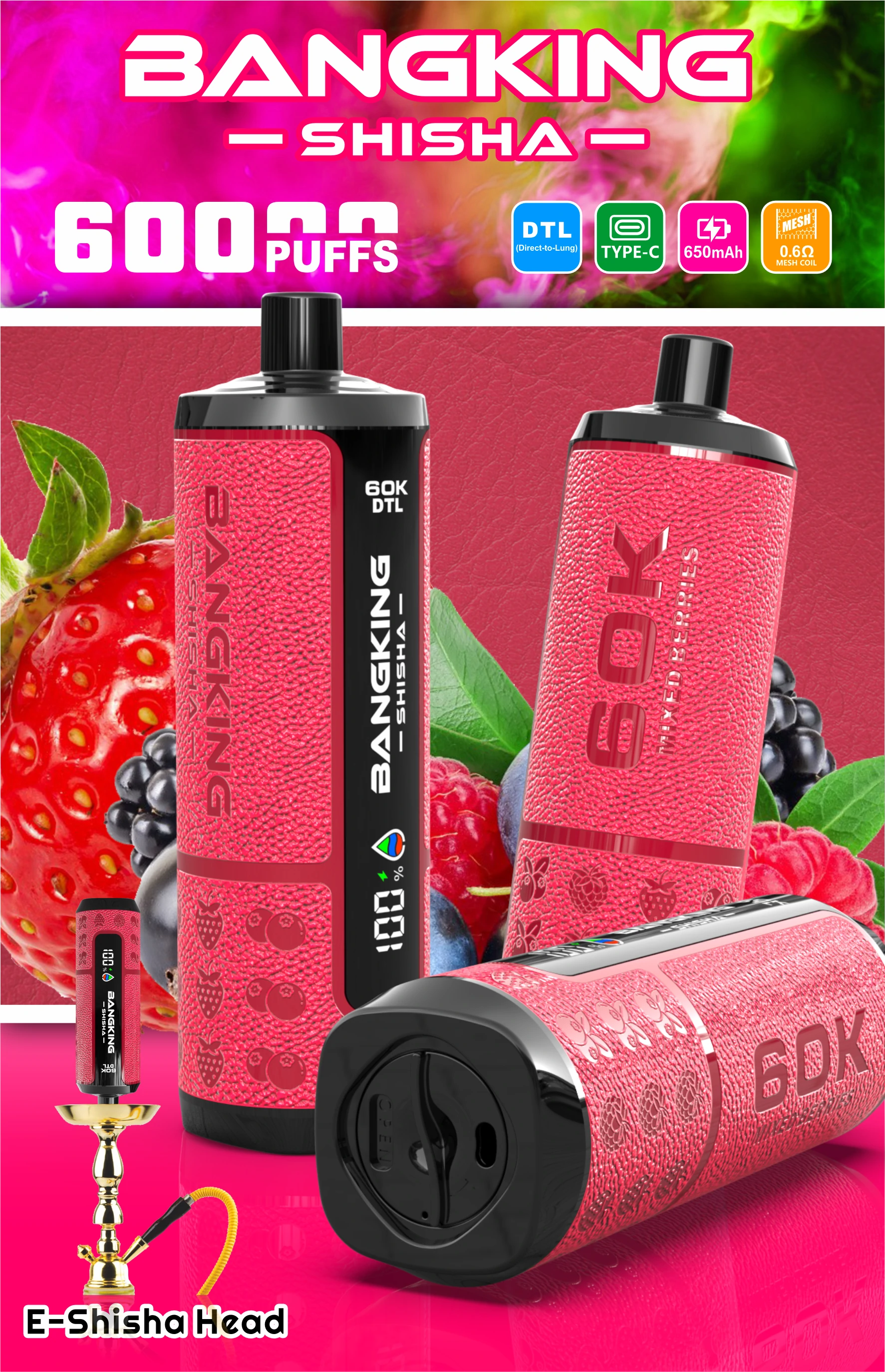 Bang King Shisha 60000パフ 使い捨て電子タバコ 画像8