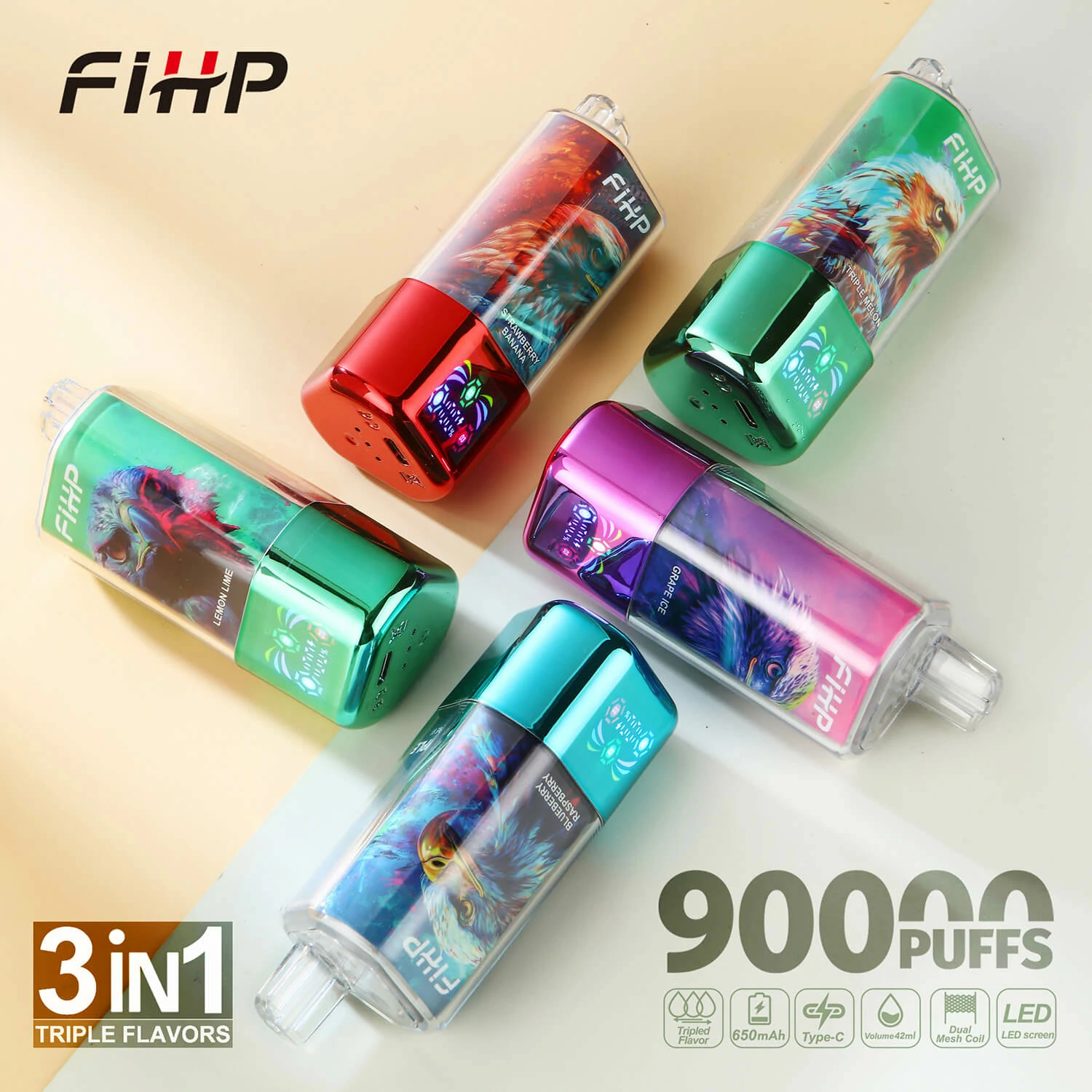 FIHP 90000パフ 3-in-1 使い捨て電子タバコ 画像2