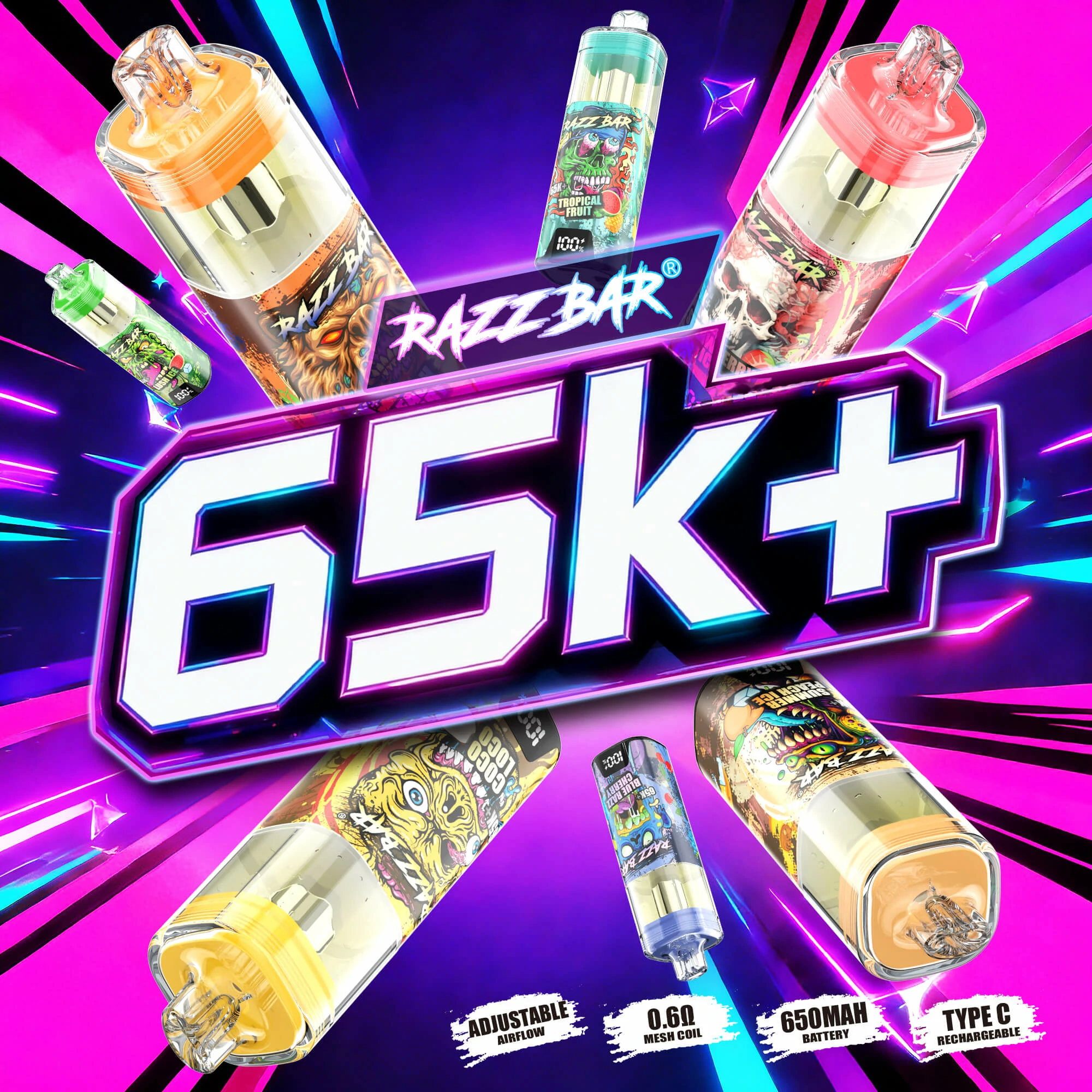 Razz Bar Crystal Smart Screen 65000パフ 使い捨て電子タバコ
