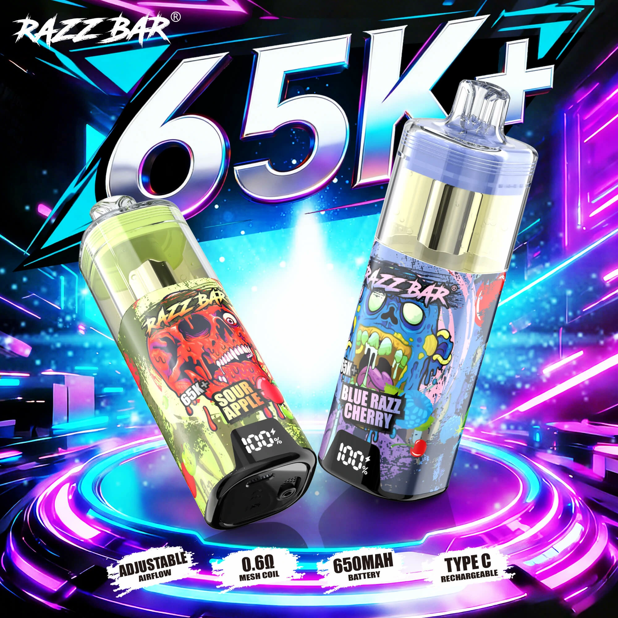 Razz Bar Crystal Smart Screen 65000パフ 使い捨て電子タバコ 画像3