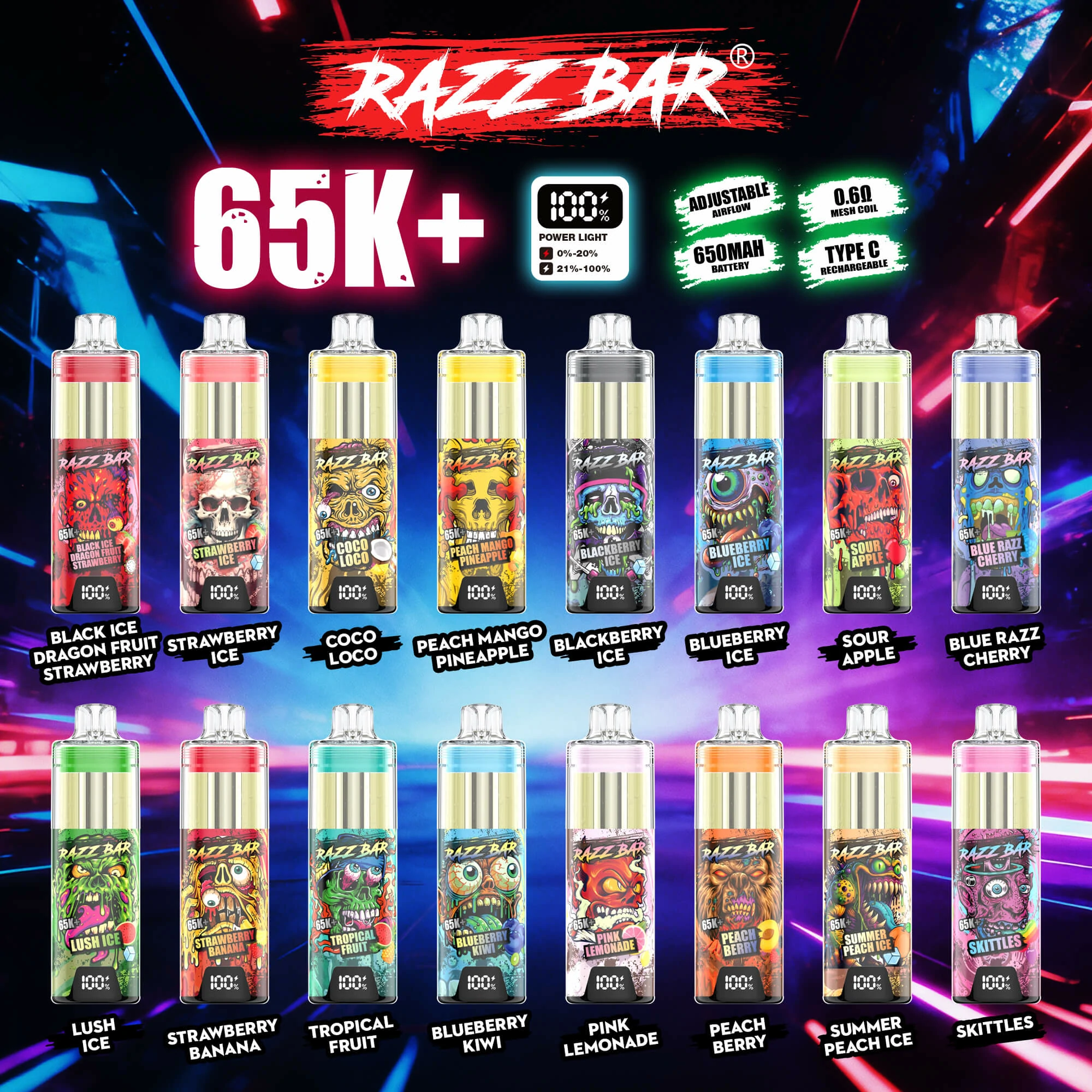 Razz Bar Crystal Smart Screen 65000パフ 使い捨て電子タバコ 画像5