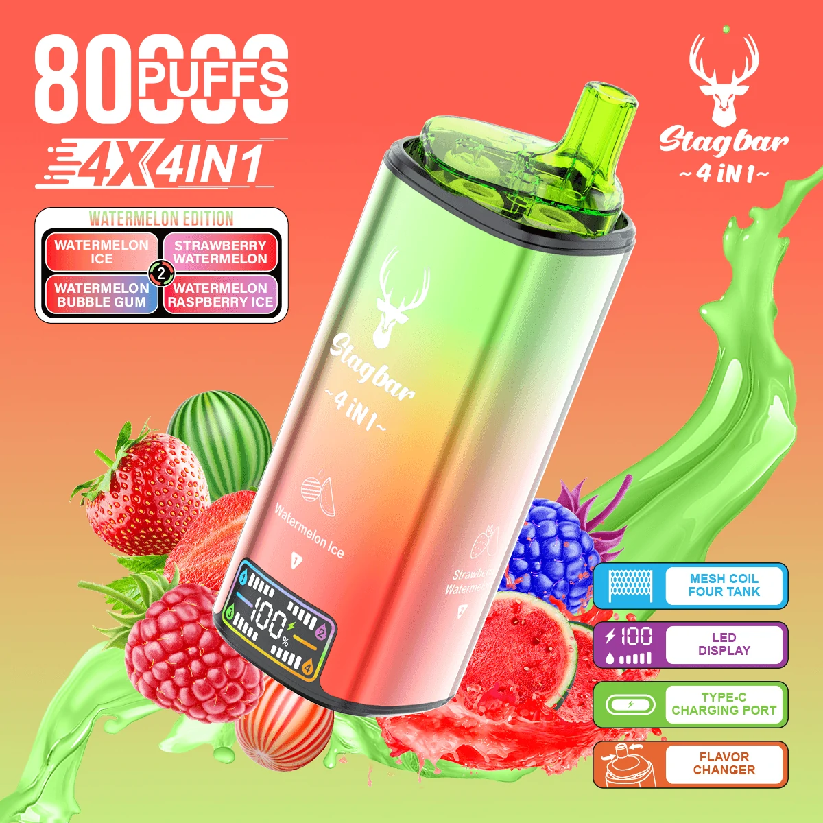 Stag Bar 80000パフ 4-in-1 使い捨て電子タバコ 画像4