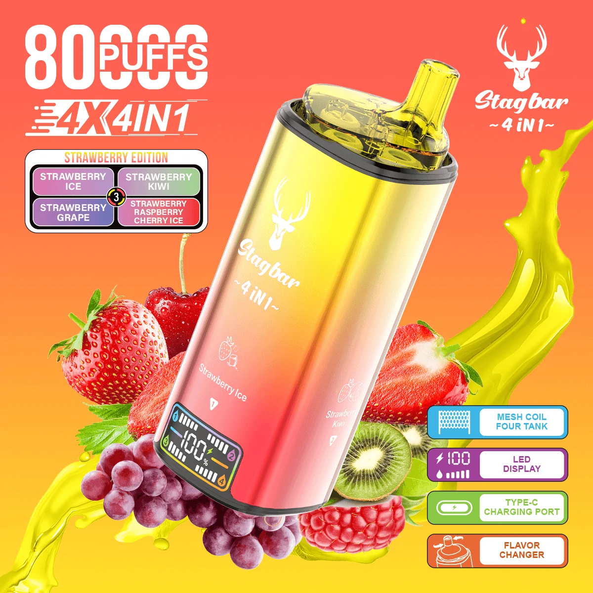 Stag Bar 80000パフ 4-in-1 使い捨て電子タバコ 画像5