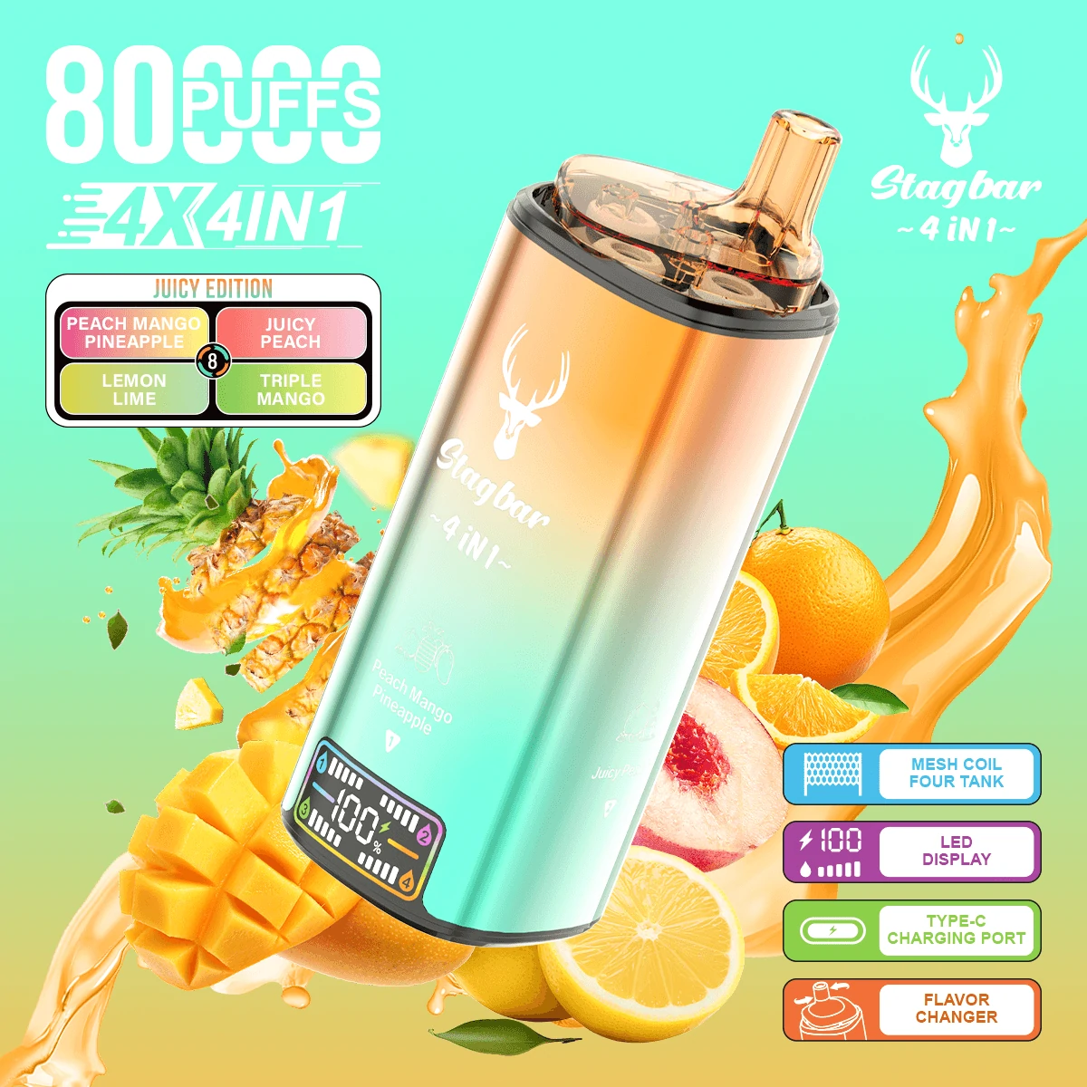 Stag Bar 80000パフ 4-in-1 使い捨て電子タバコ 画像6