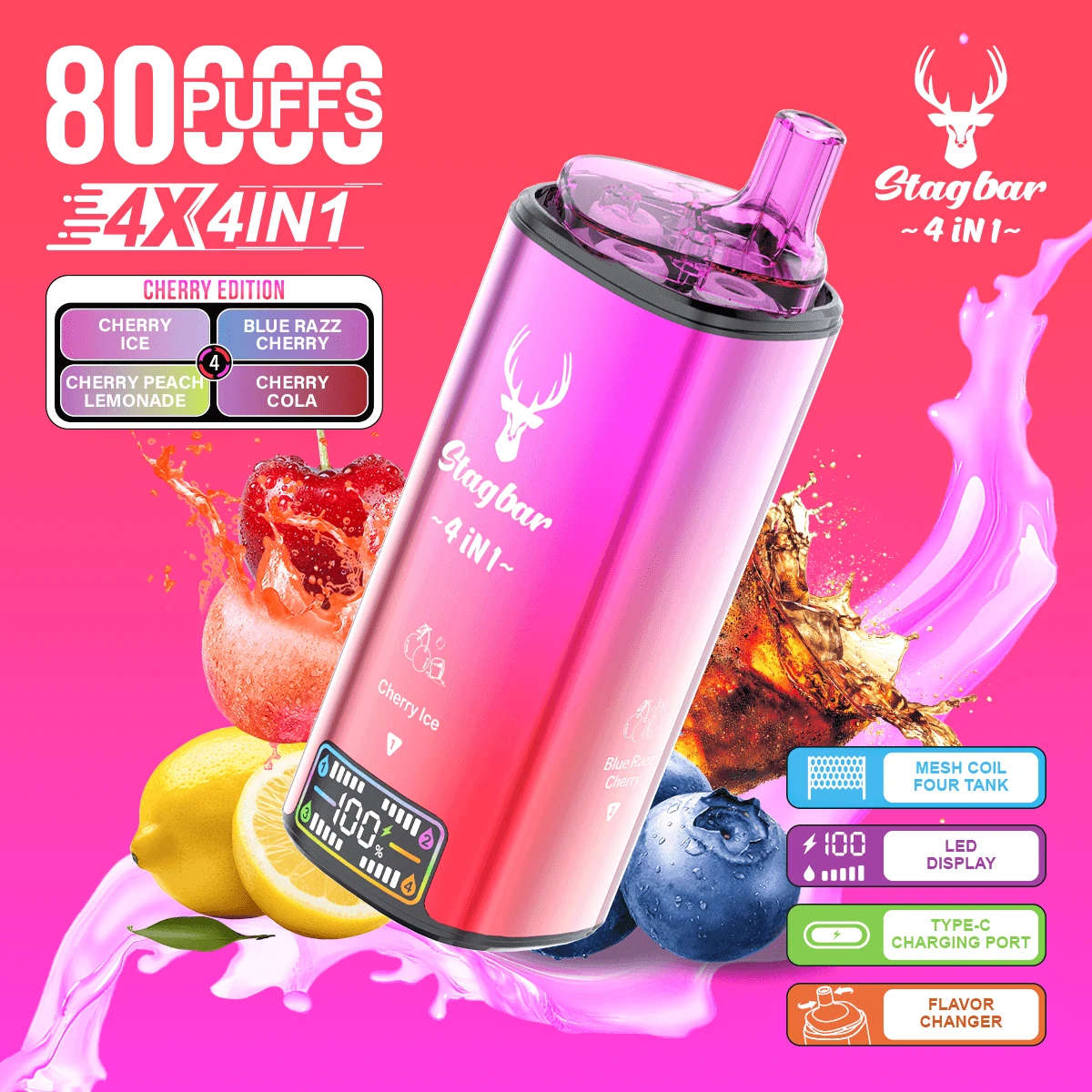 Stag Bar 80000パフ 4-in-1 使い捨て電子タバコ 画像9