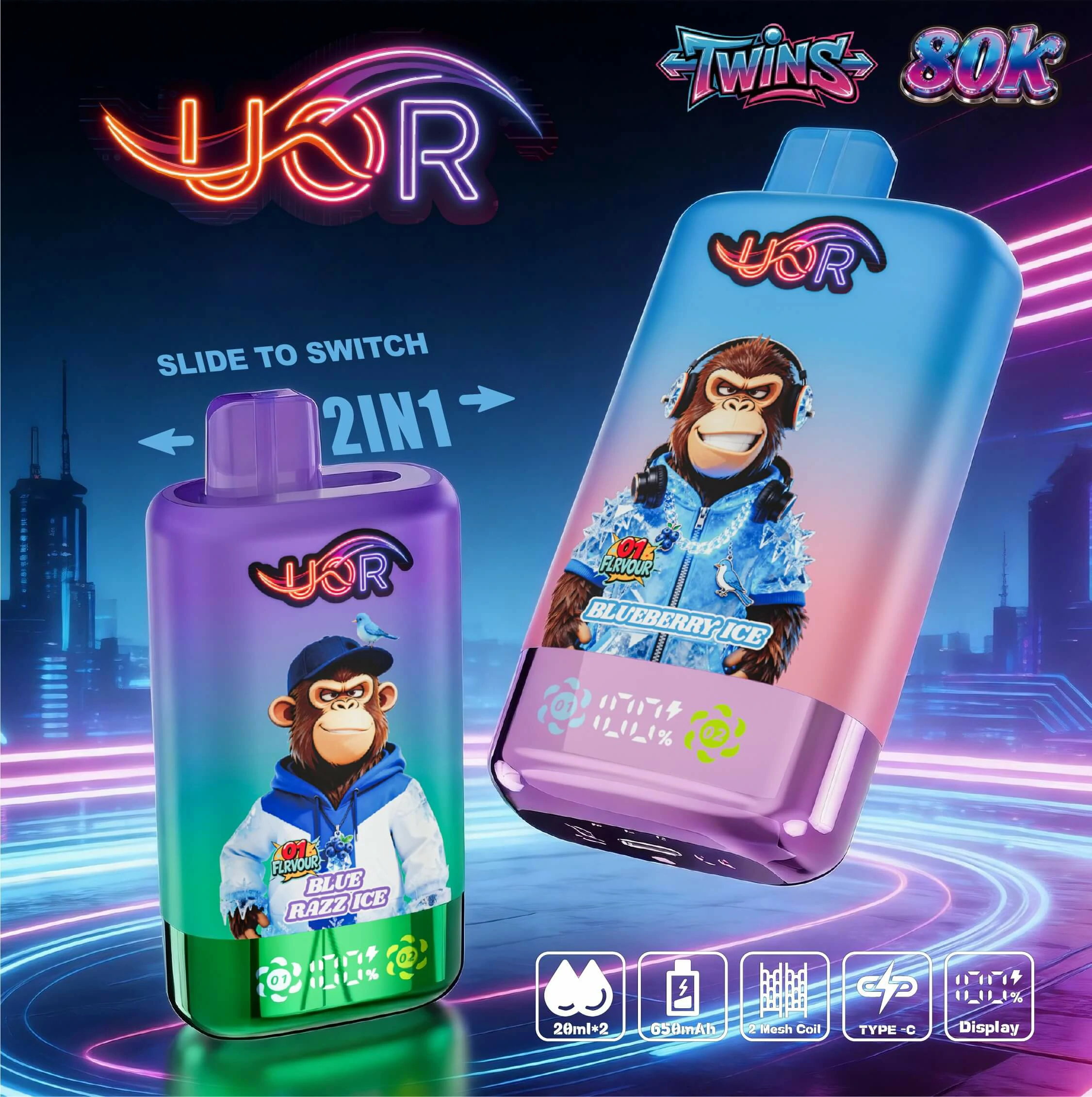 UOR Twins 80000パフ 2-in-1 使い捨て電子タバコ