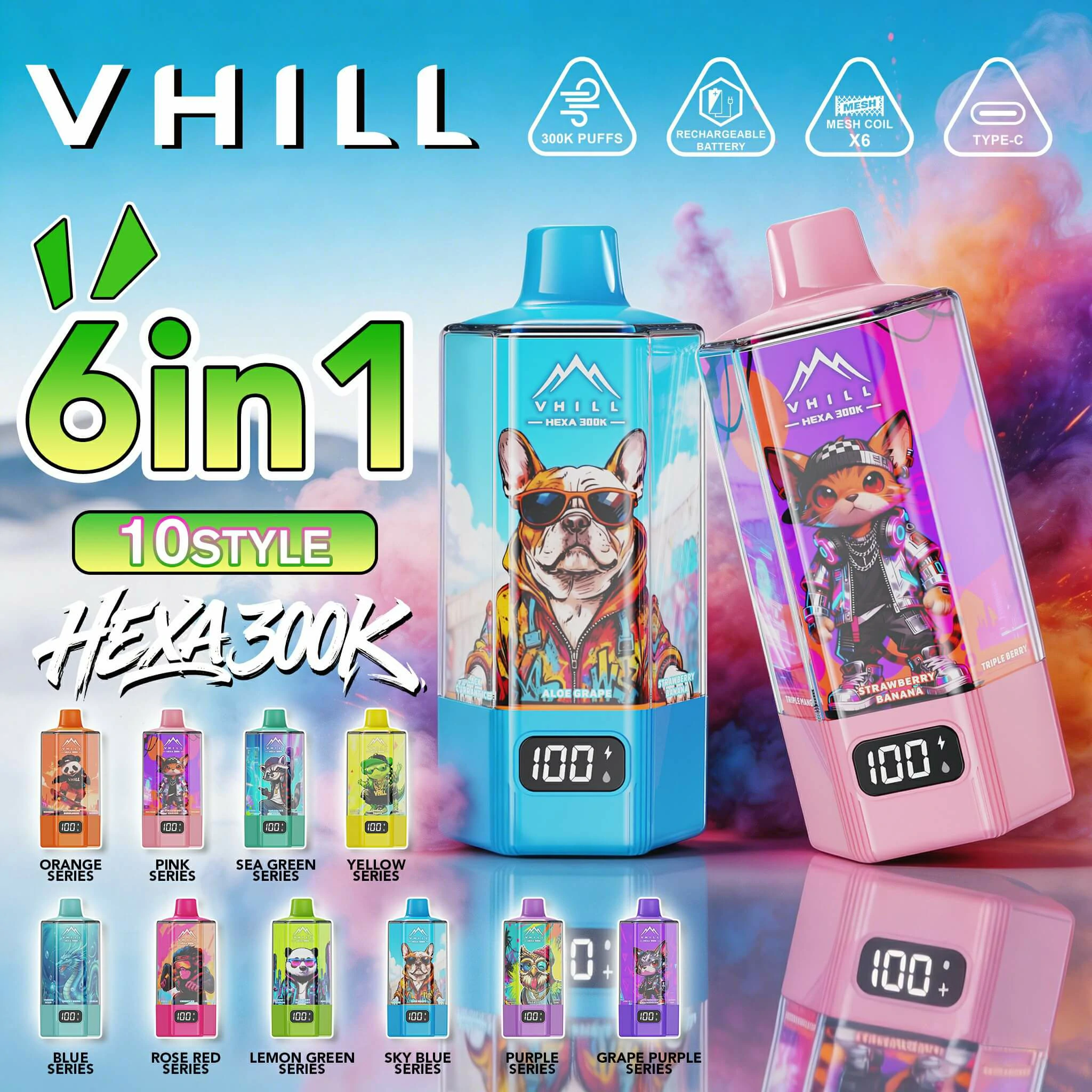VHILL HEXA 300000パフ 6-in-1 使い捨て電子タバコ 画像2