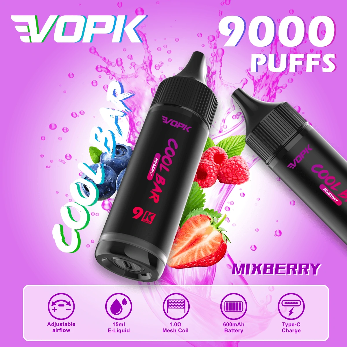 VOPK COOL Bar 9000パフ 使い捨て電子タバコ 画像3