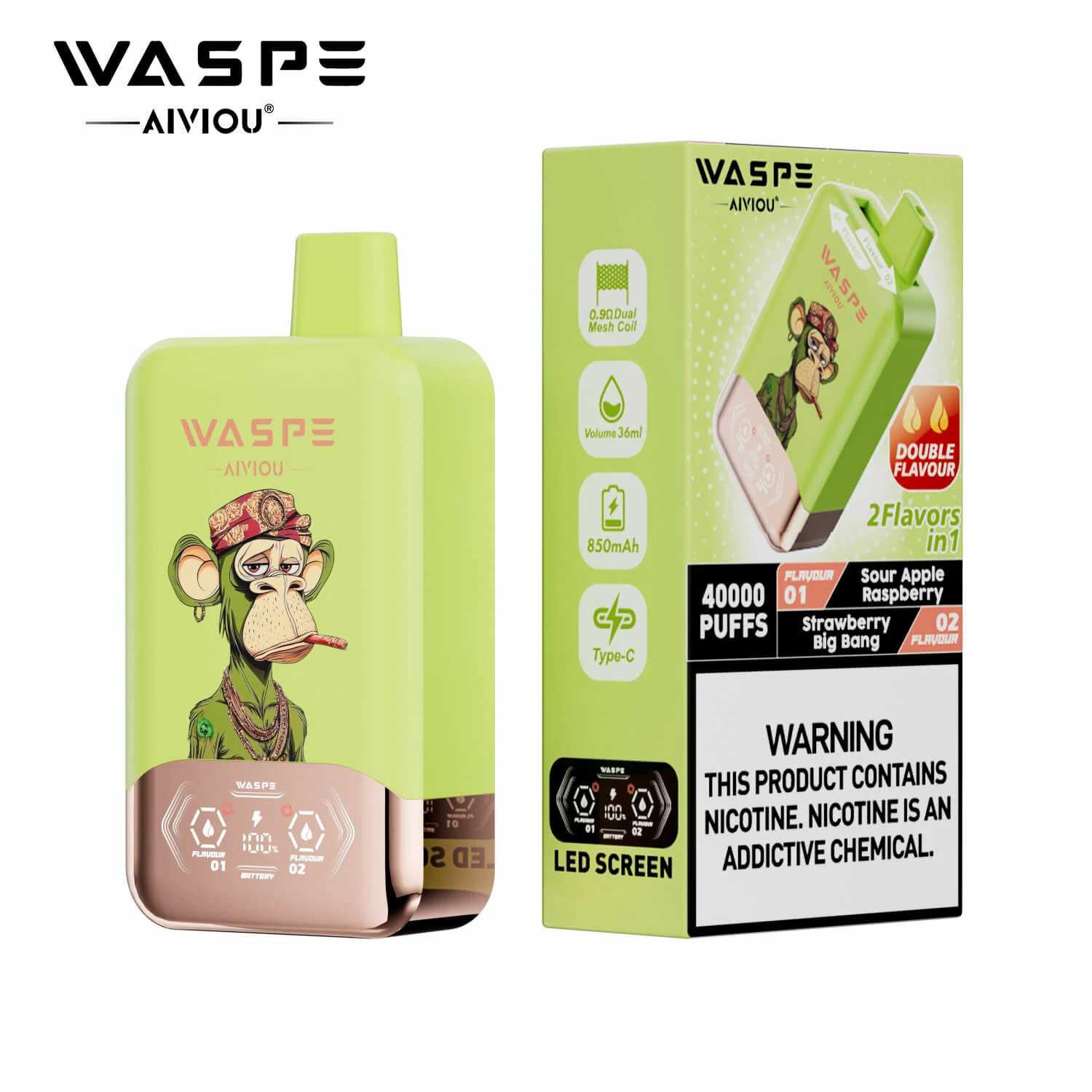 WASPE AIVIOU 40000パフ 2-in-1 使い捨て電子タバコ 画像2