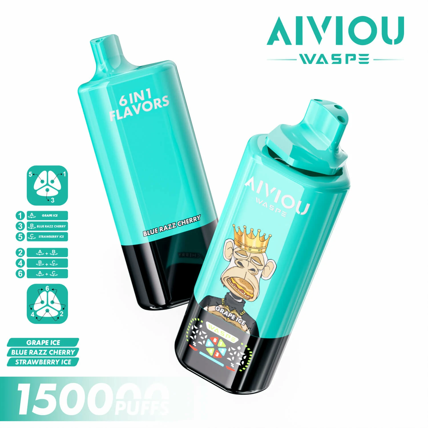 WASPE AIVIOU 150000パフ 6-in-1 使い捨て電子タバコ 画像3