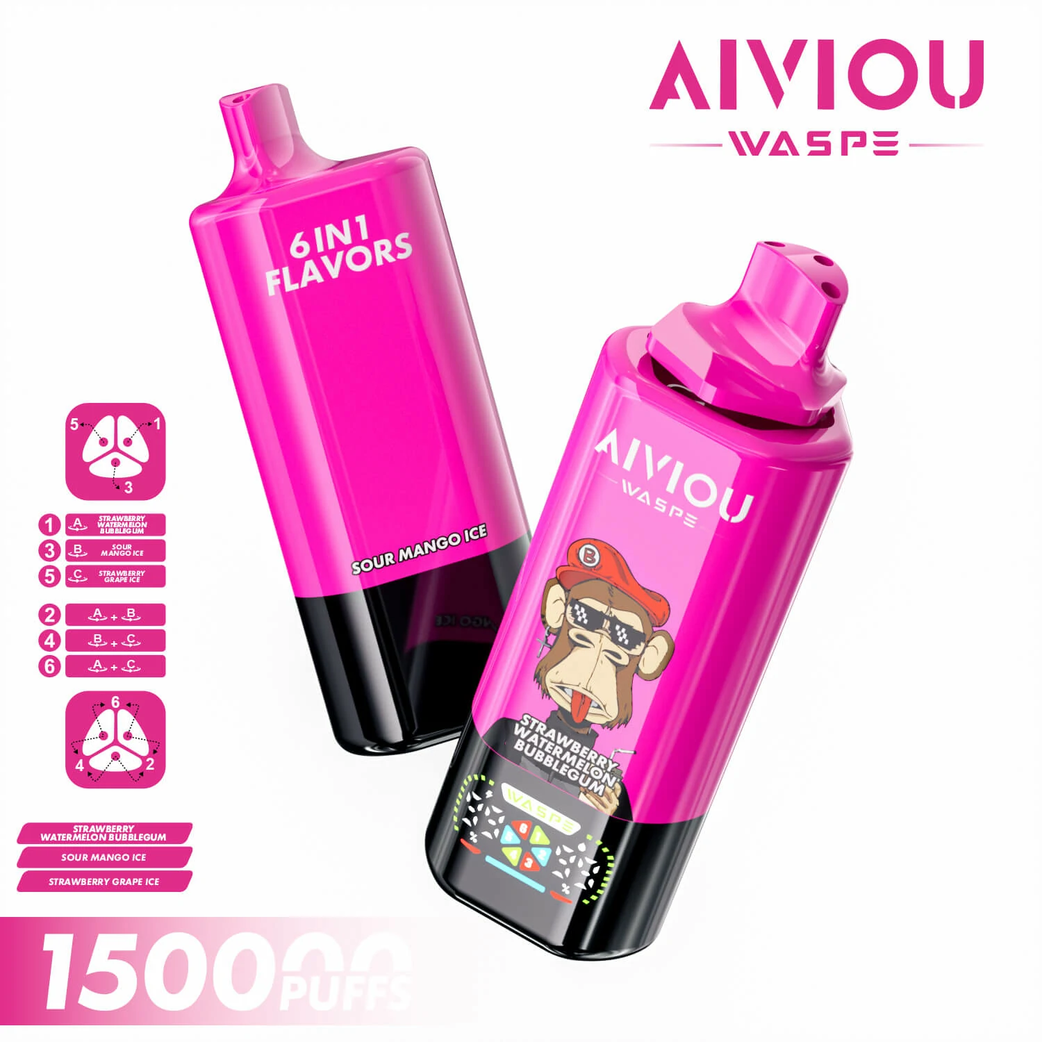 WASPE AIVIOU 150000パフ 6-in-1 使い捨て電子タバコ 画像8