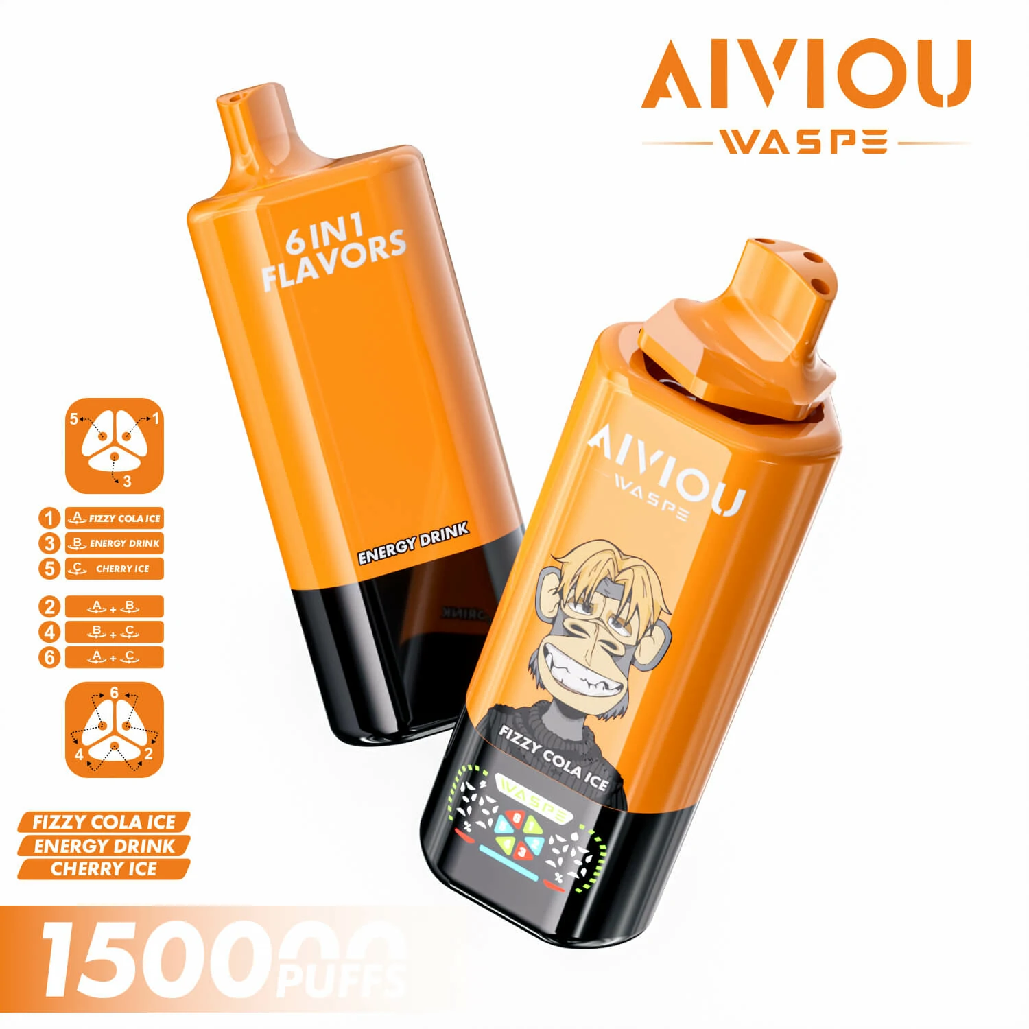 WASPE AIVIOU 150000パフ 6-in-1 使い捨て電子タバコ 画像4