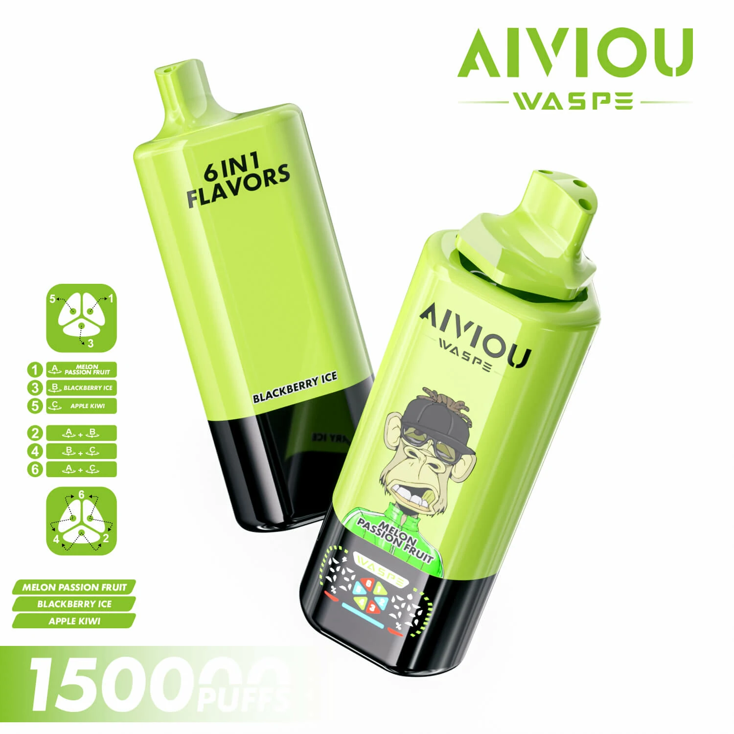 WASPE AIVIOU 150000パフ 6-in-1 使い捨て電子タバコ 画像7