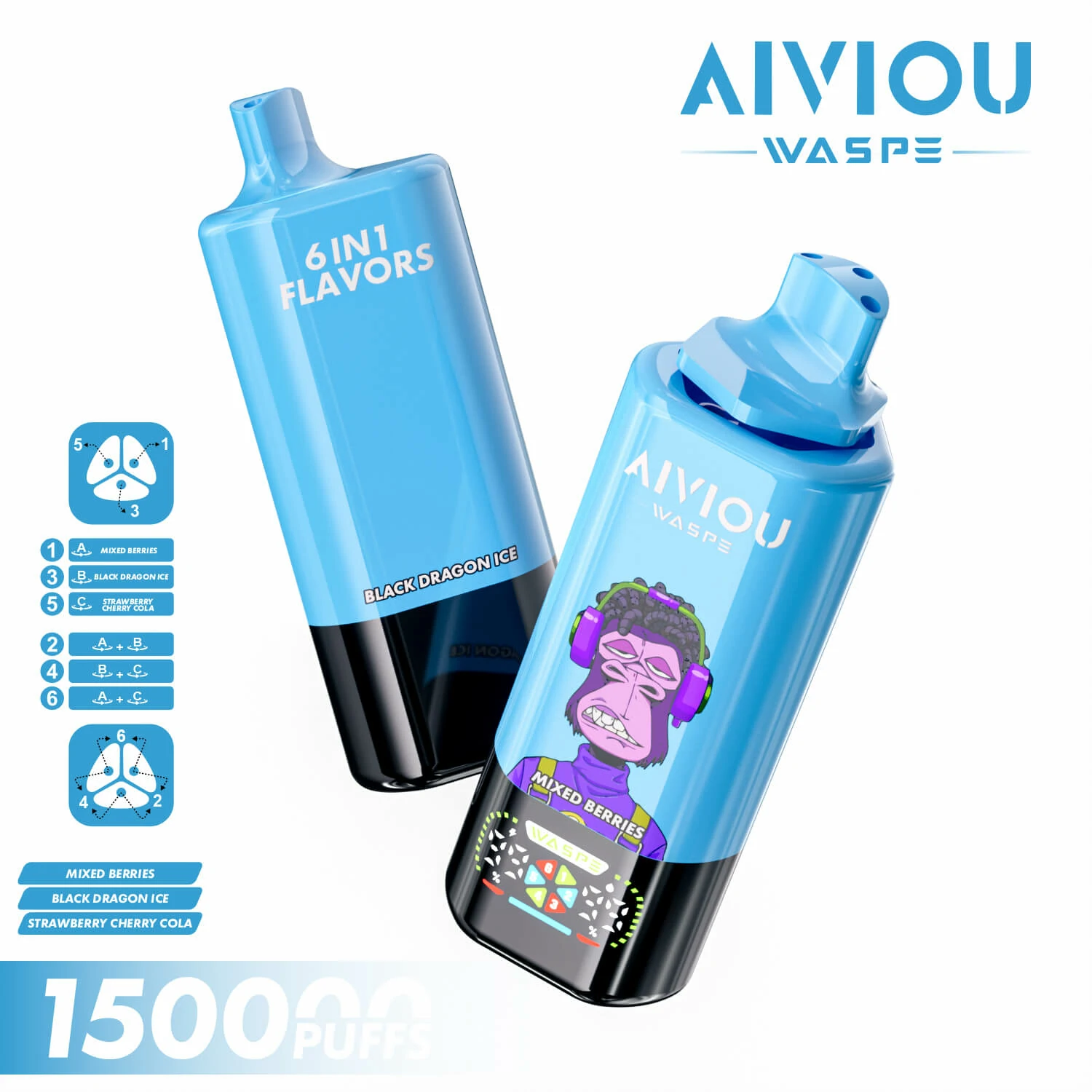 WASPE AIVIOU 150000パフ 6-in-1 使い捨て電子タバコ 画像5