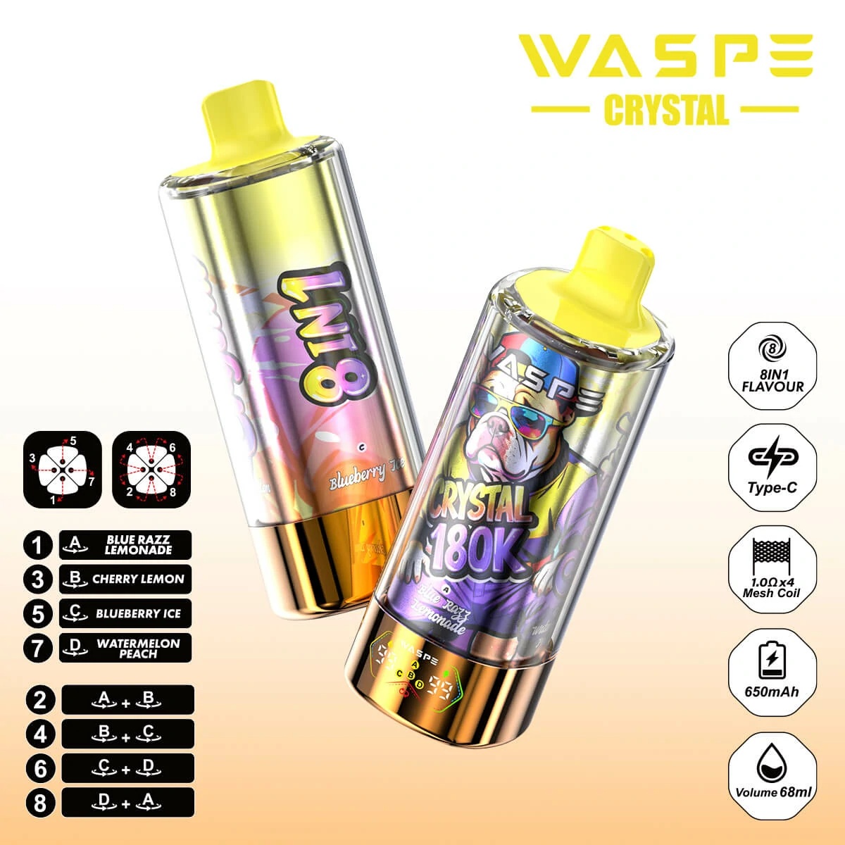 WASPE Crystal 180000パフ 8-in-1 使い捨て電子タバコ 画像4