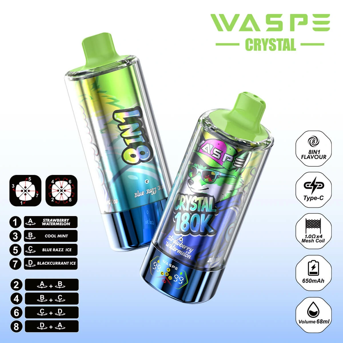 WASPE Crystal 180000パフ 8-in-1 使い捨て電子タバコ 画像8