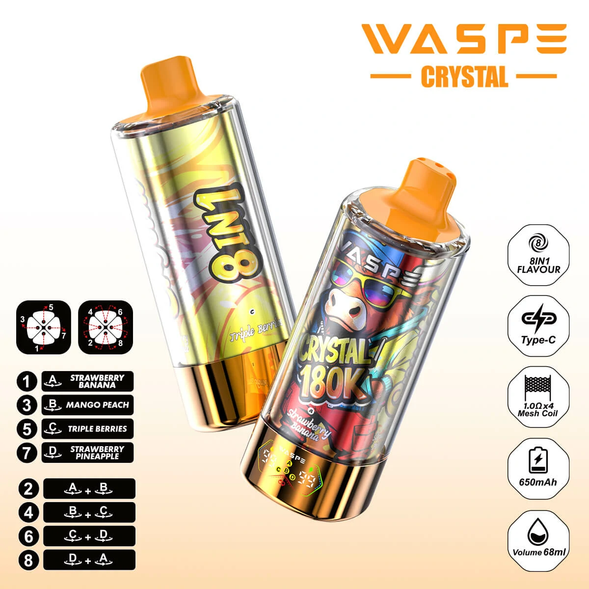 WASPE Crystal 180000パフ 8-in-1 使い捨て電子タバコ 画像5