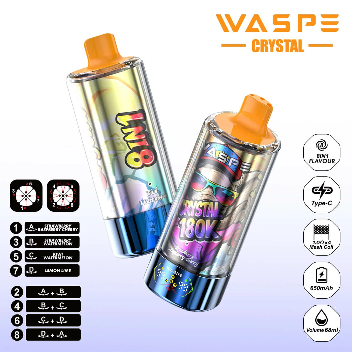 WASPE Crystal 180000パフ 8-in-1 使い捨て電子タバコ 画像2