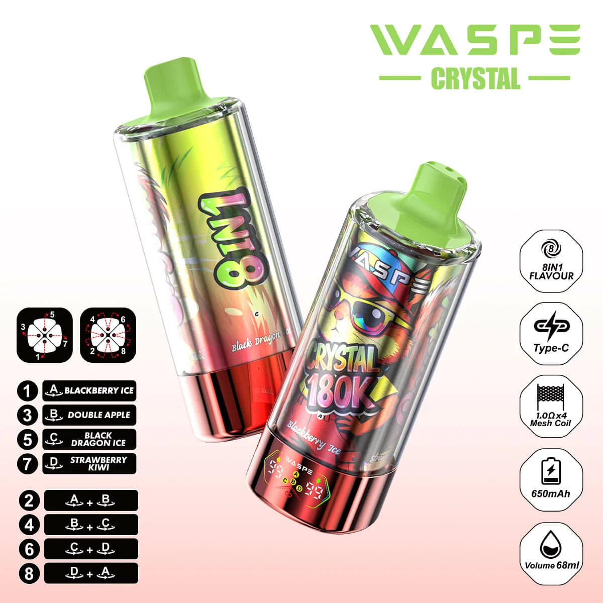 WASPE Crystal 180000パフ 8-in-1 使い捨て電子タバコ 画像7