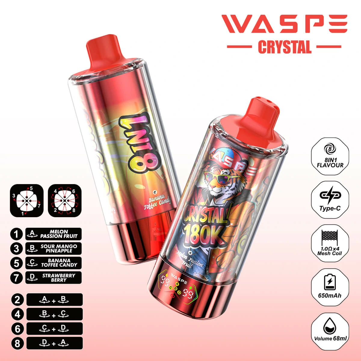 WASPE Crystal 180000パフ 8-in-1 使い捨て電子タバコ 画像9