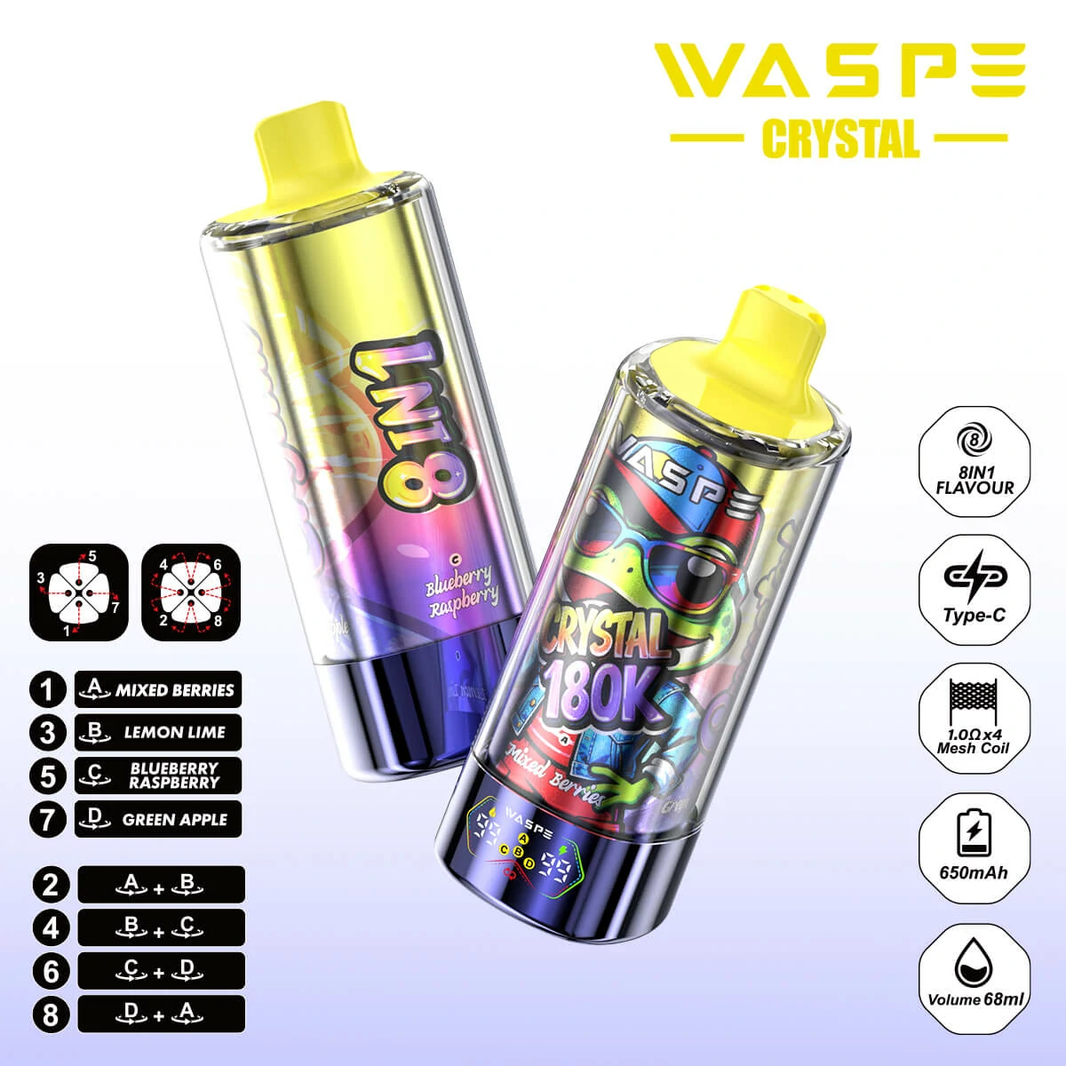 WASPE Crystal 180000パフ 8-in-1 使い捨て電子タバコ 画像3