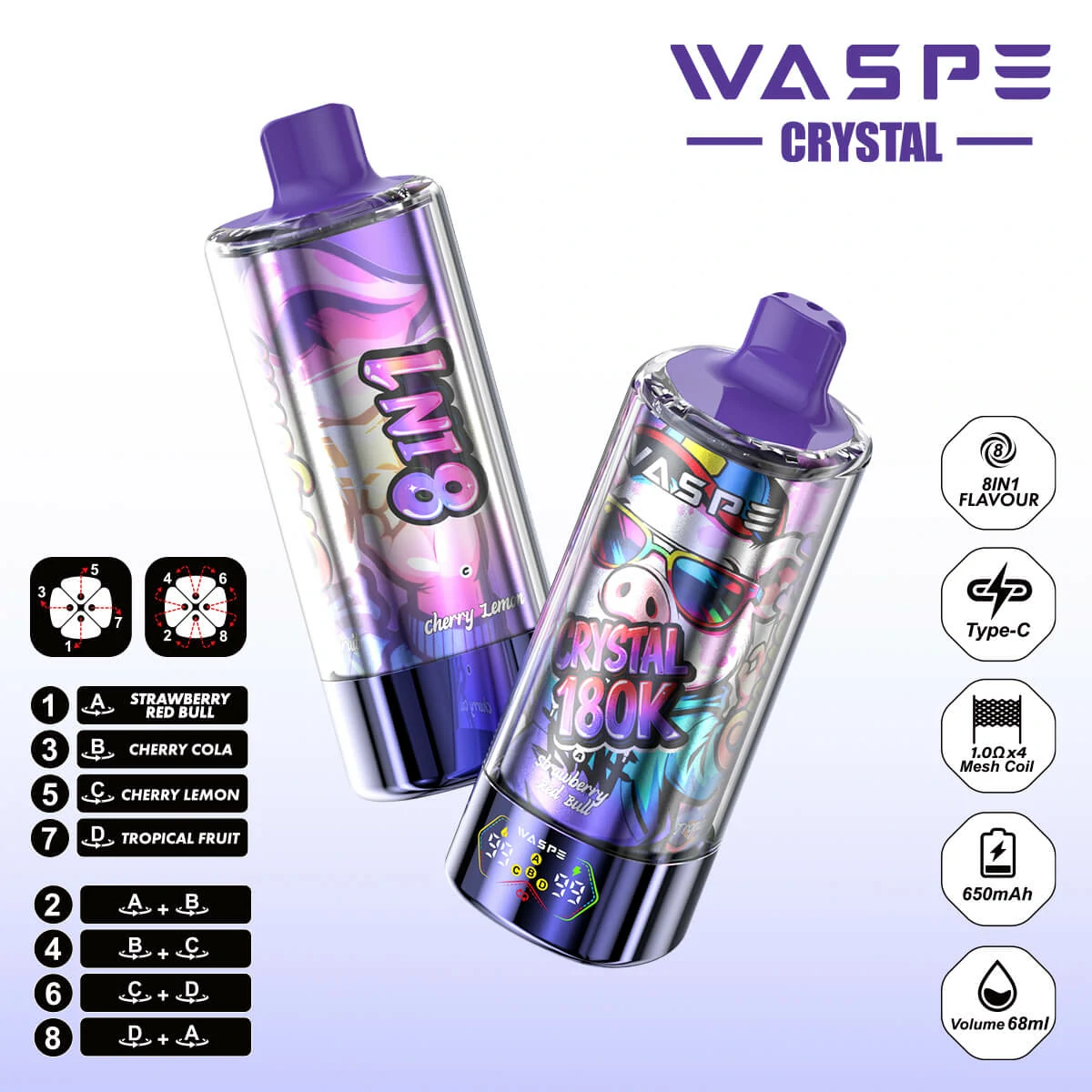 WASPE Crystal 180000パフ 8-in-1 使い捨て電子タバコ 画像6