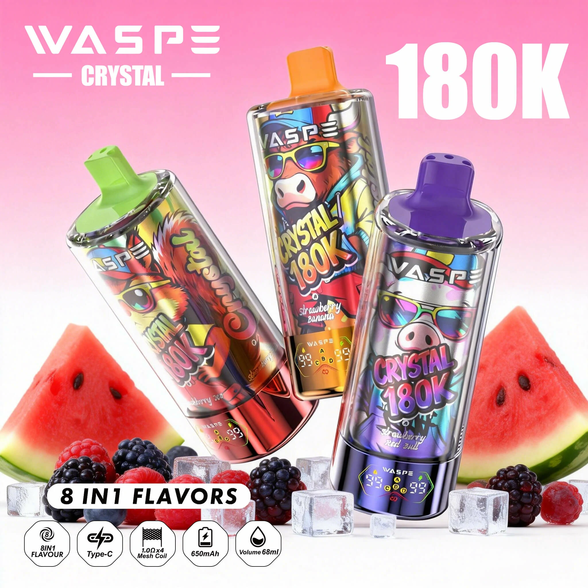 WASPE Crystal 180000パフ 8-in-1 使い捨て電子タバコ