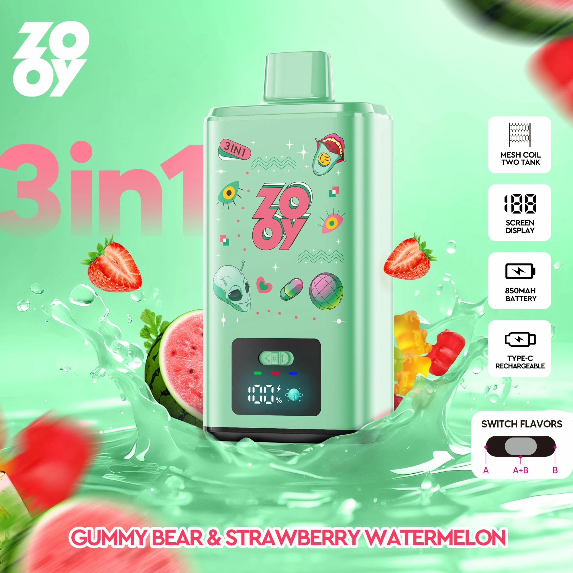 Zooy 150000パフ 3-in-1 使い捨て電子タバコ 画像2