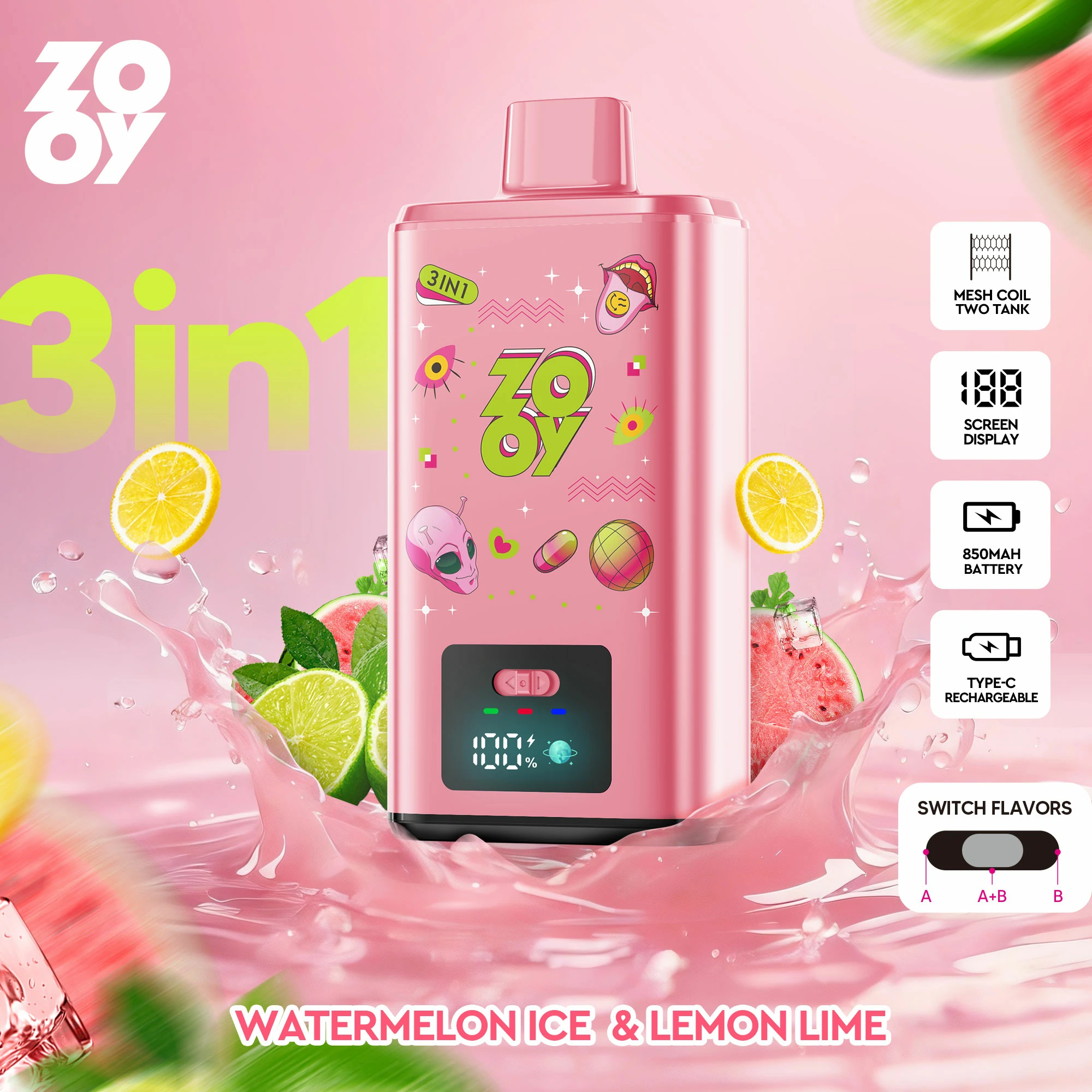 Zooy 150000パフ 3-in-1 使い捨て電子タバコ