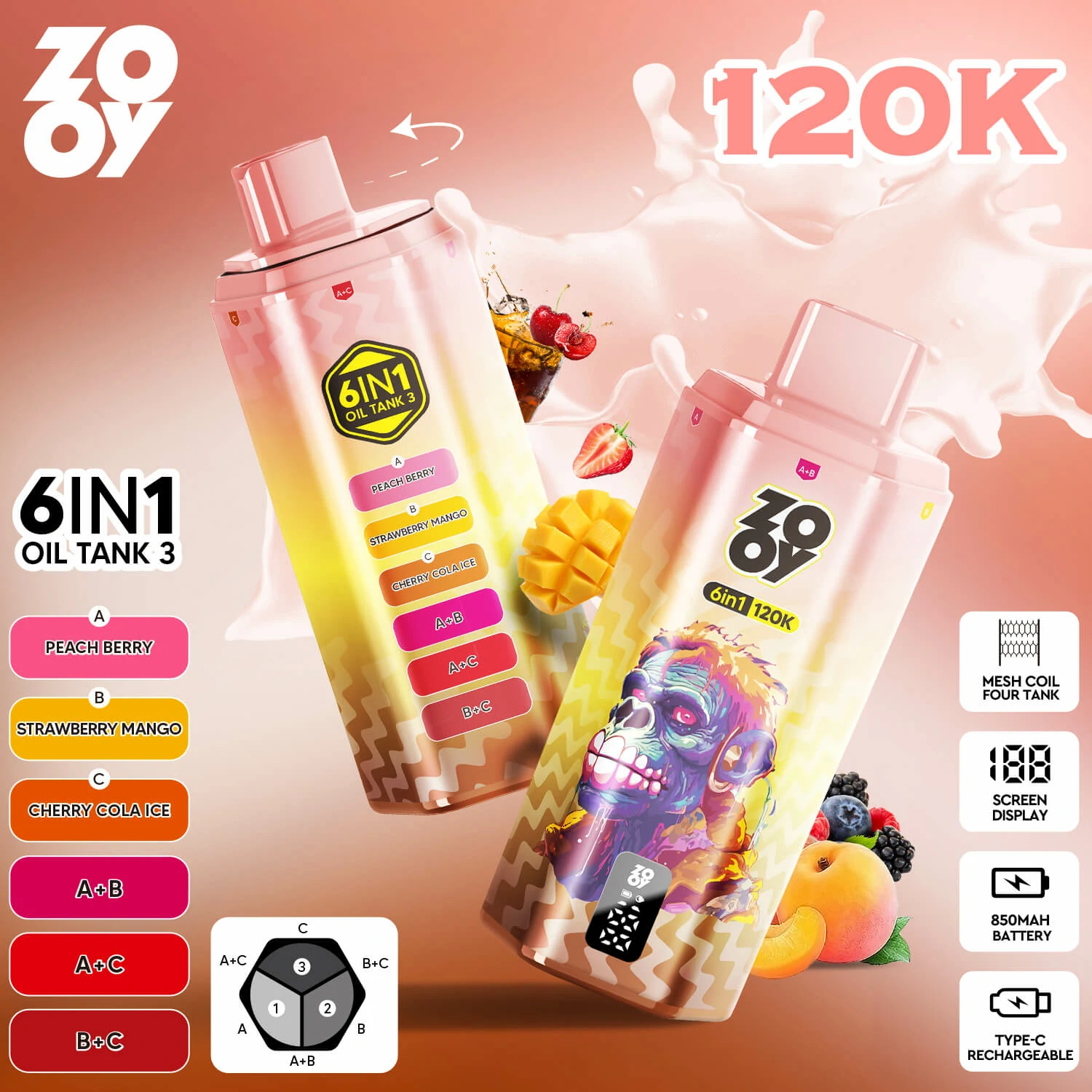 Zooy 120000パフ 6-in-1 使い捨て電子タバコ 画像7