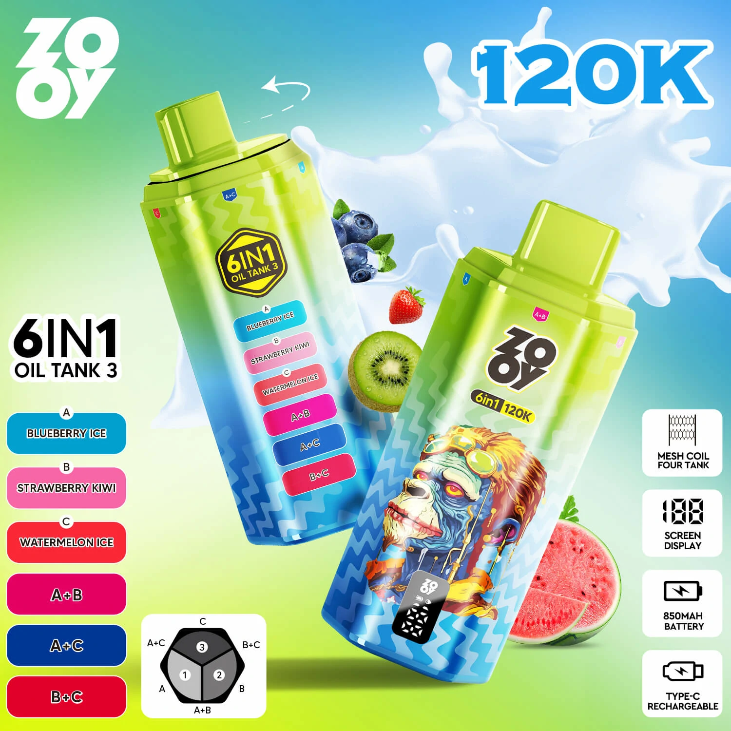 Zooy 120000パフ 6-in-1 使い捨て電子タバコ 画像5