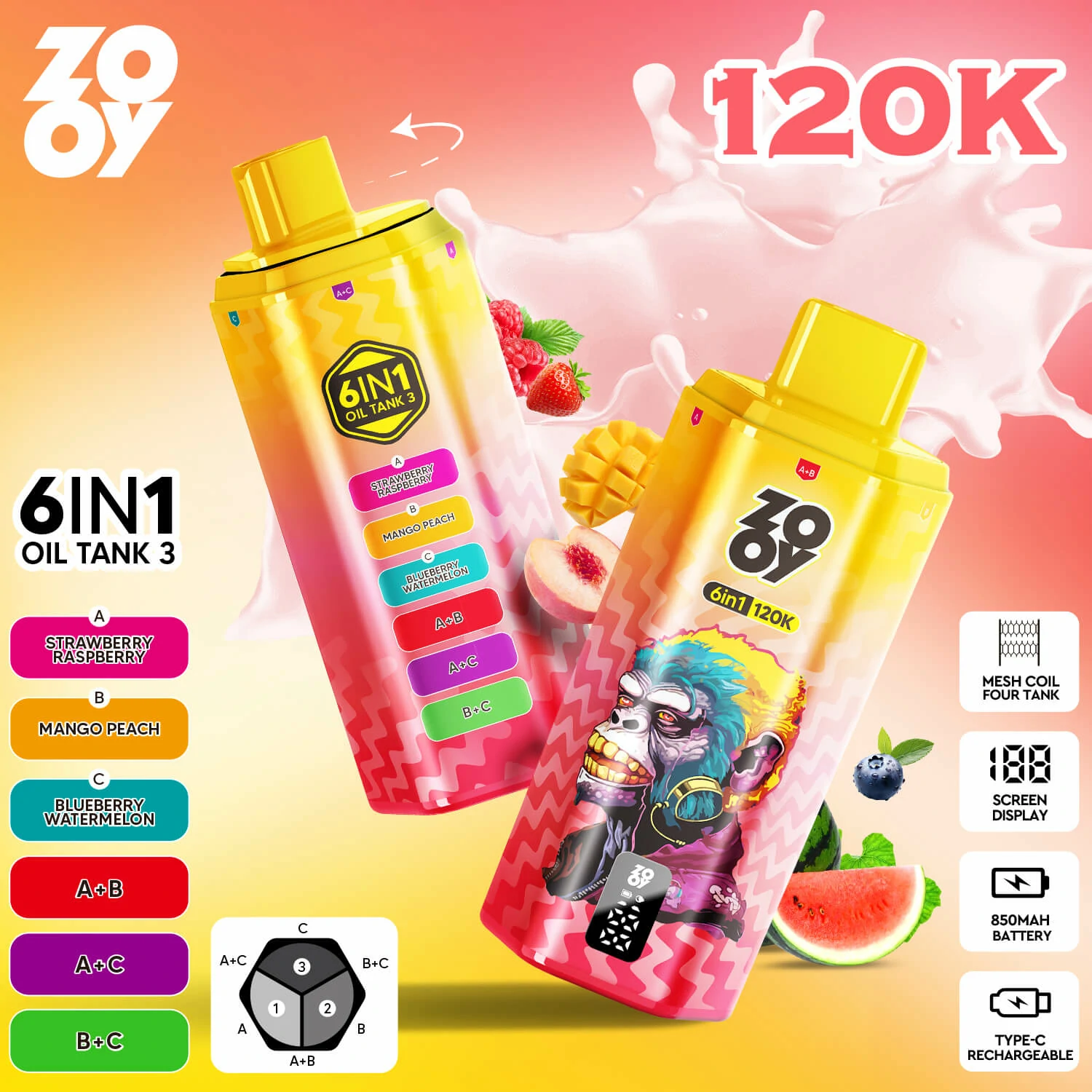 Zooy 120000パフ 6-in-1 使い捨て電子タバコ 画像4