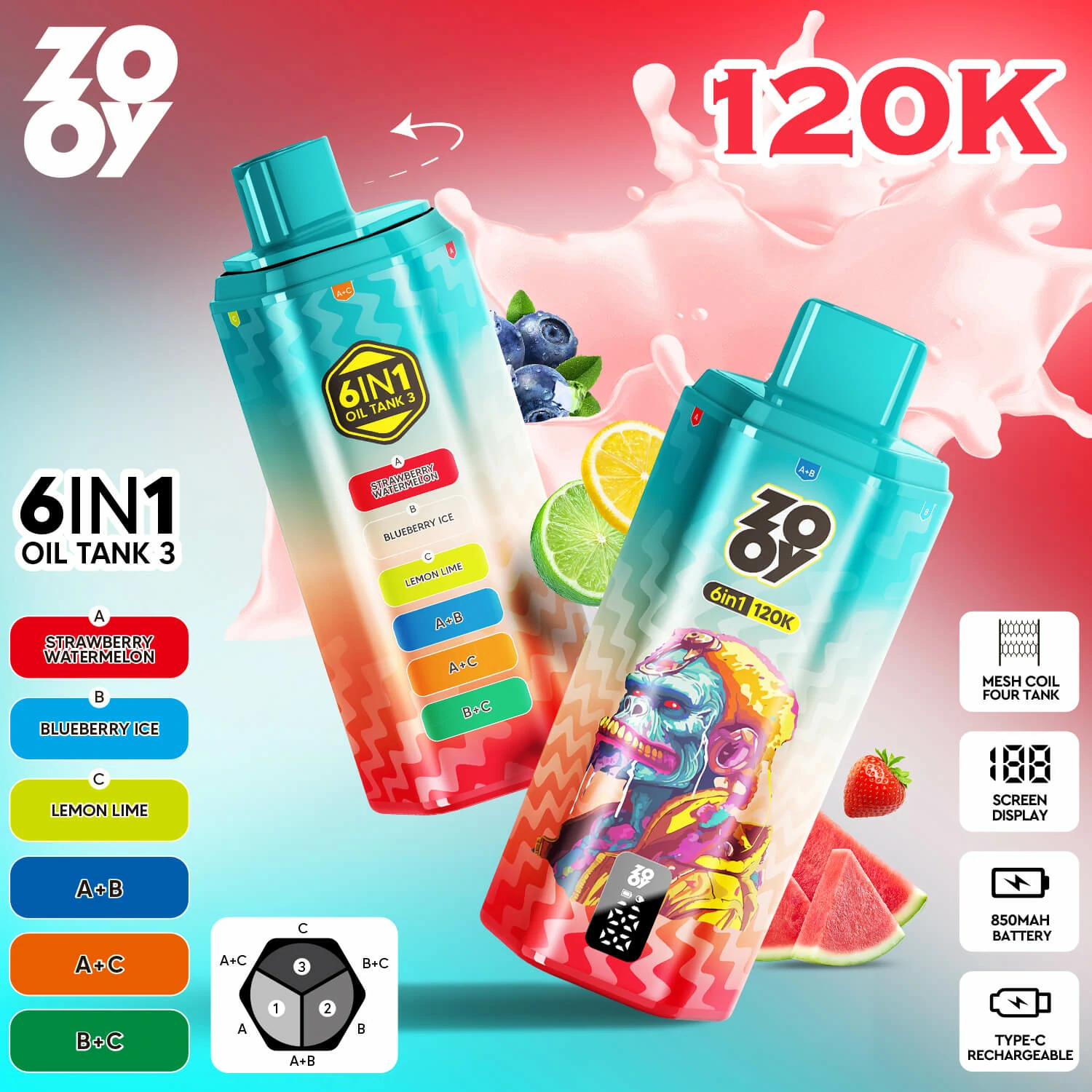 Zooy 120000パフ 6-in-1 使い捨て電子タバコ 画像2