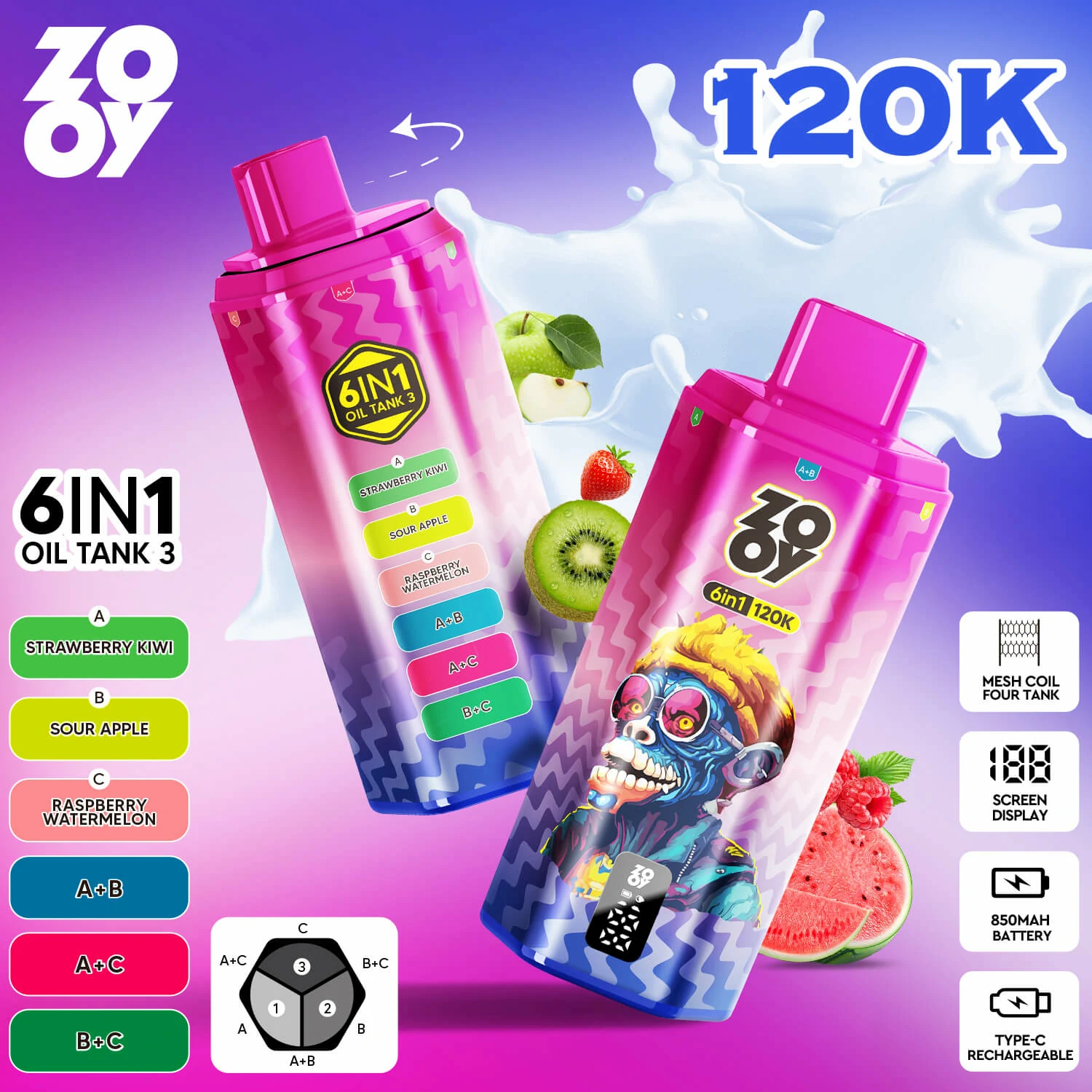 Zooy 120000パフ 6-in-1 使い捨て電子タバコ 画像6