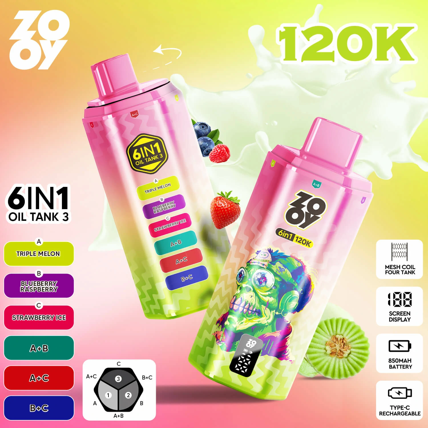 Zooy 120000パフ 6-in-1 使い捨て電子タバコ 画像3