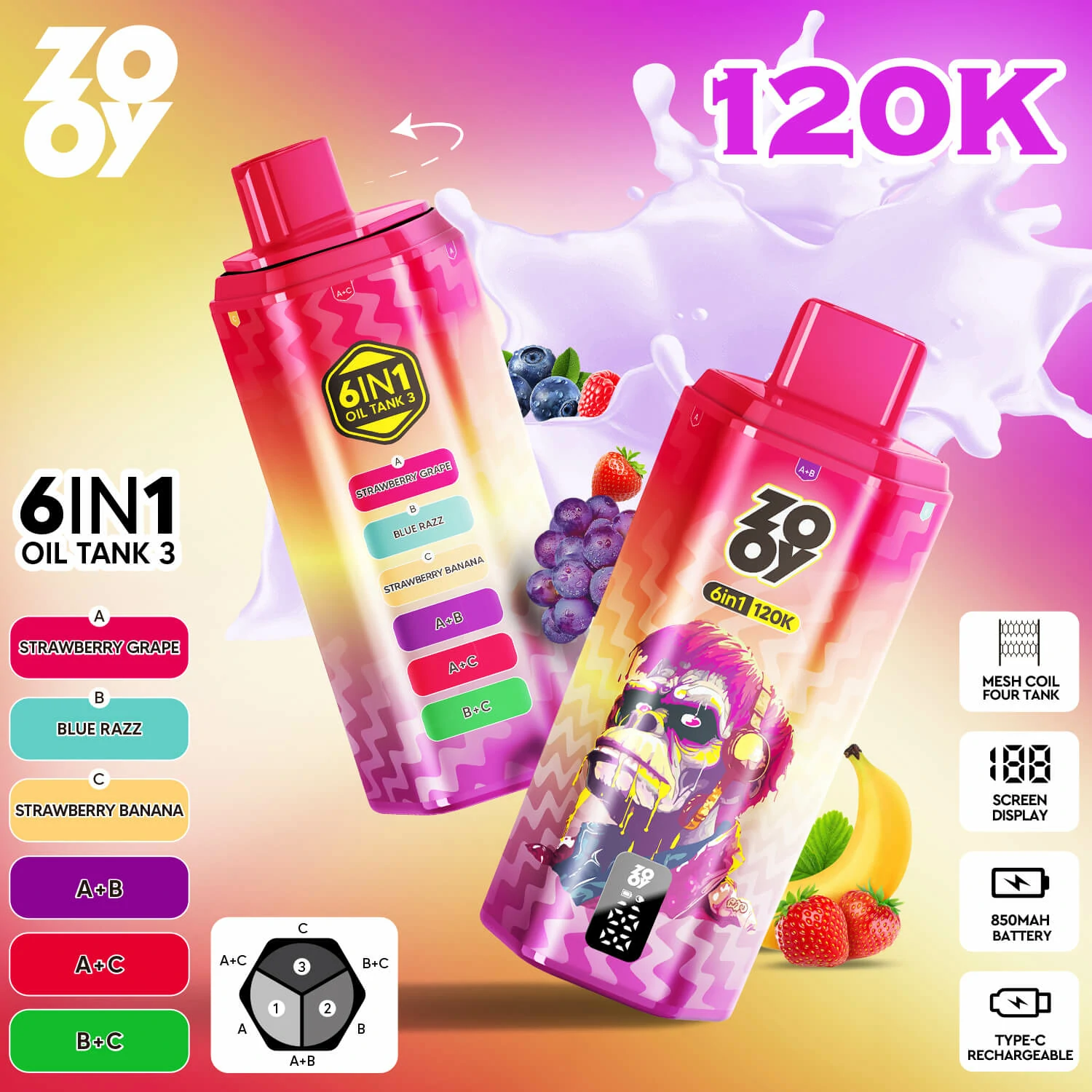 Zooy 120000パフ 6-in-1 使い捨て電子タバコ 画像8