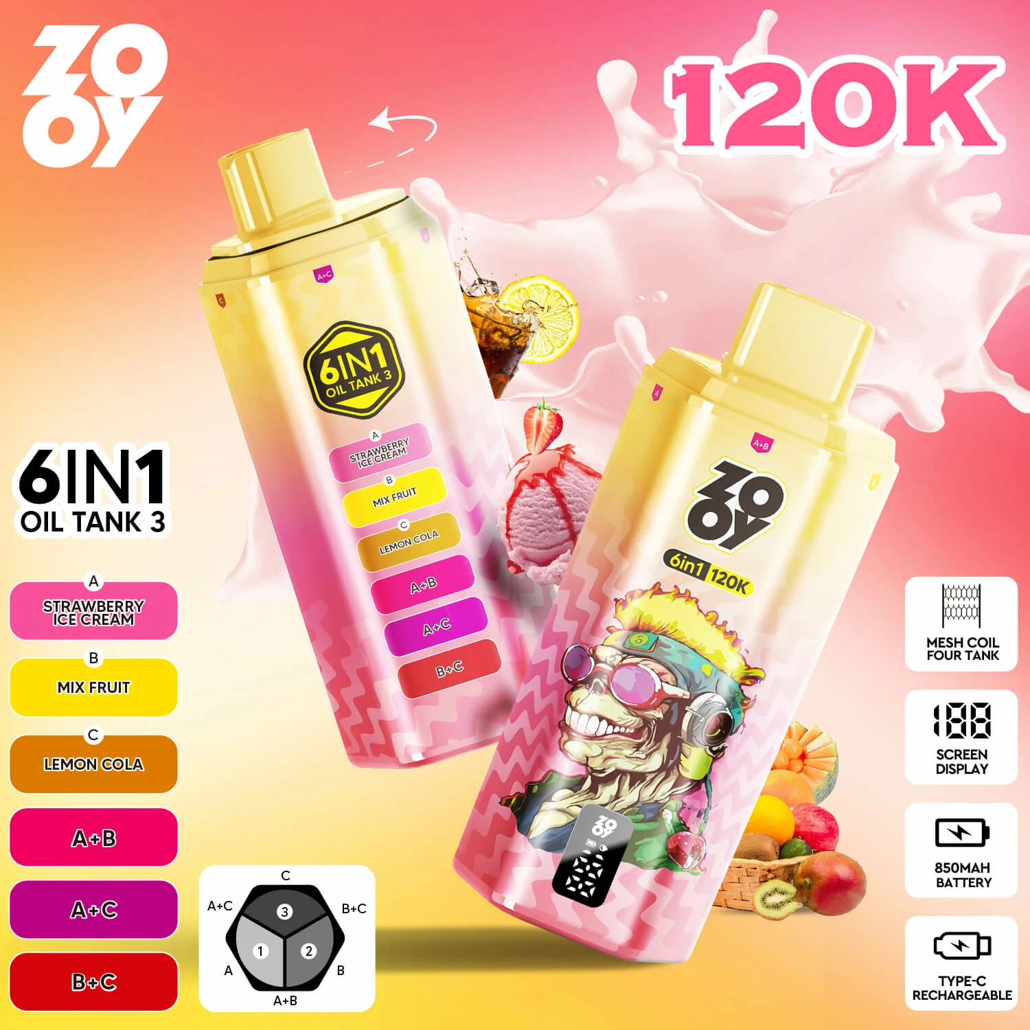 Zooy 120000パフ 6-in-1 使い捨て電子タバコ 画像10