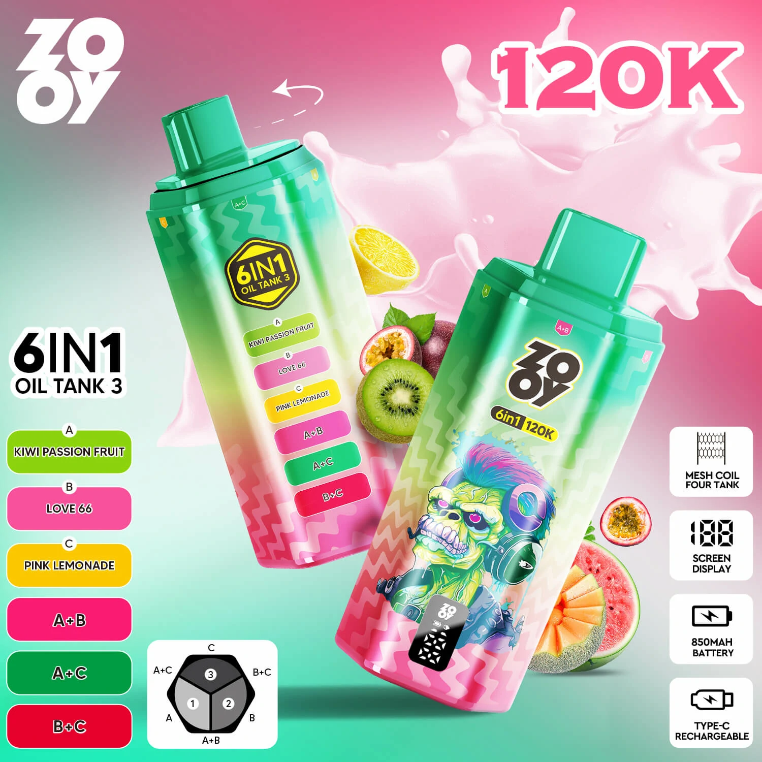 Zooy 120000パフ 6-in-1 使い捨て電子タバコ 画像9