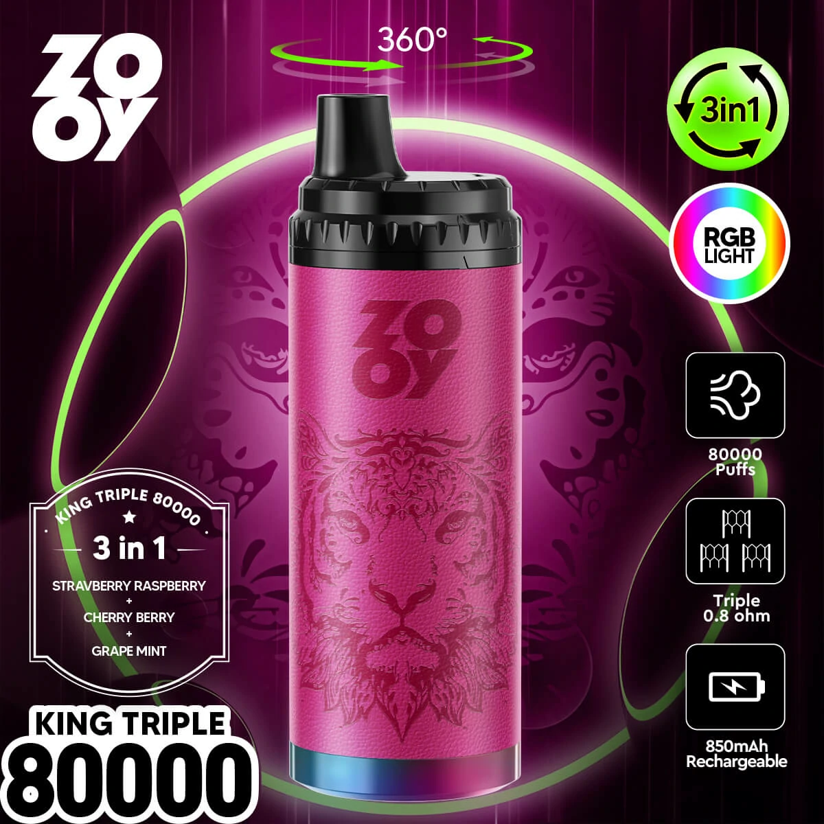 ZOOY King 80000パフ 3-in-1 使い捨て電子タバコ 画像7