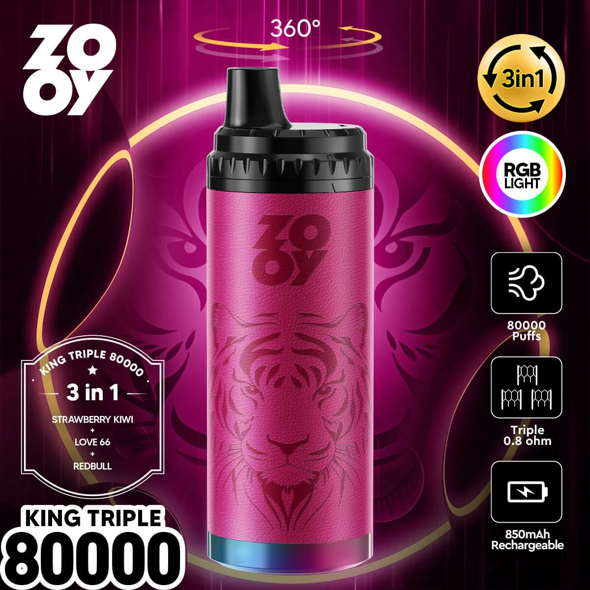 ZOOY King 80000パフ 3-in-1 使い捨て電子タバコ 画像4