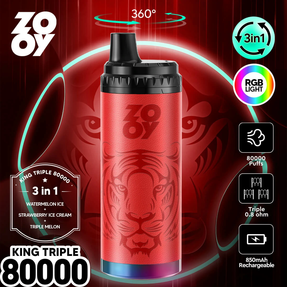 ZOOY King 80000パフ 3-in-1 使い捨て電子タバコ 画像6