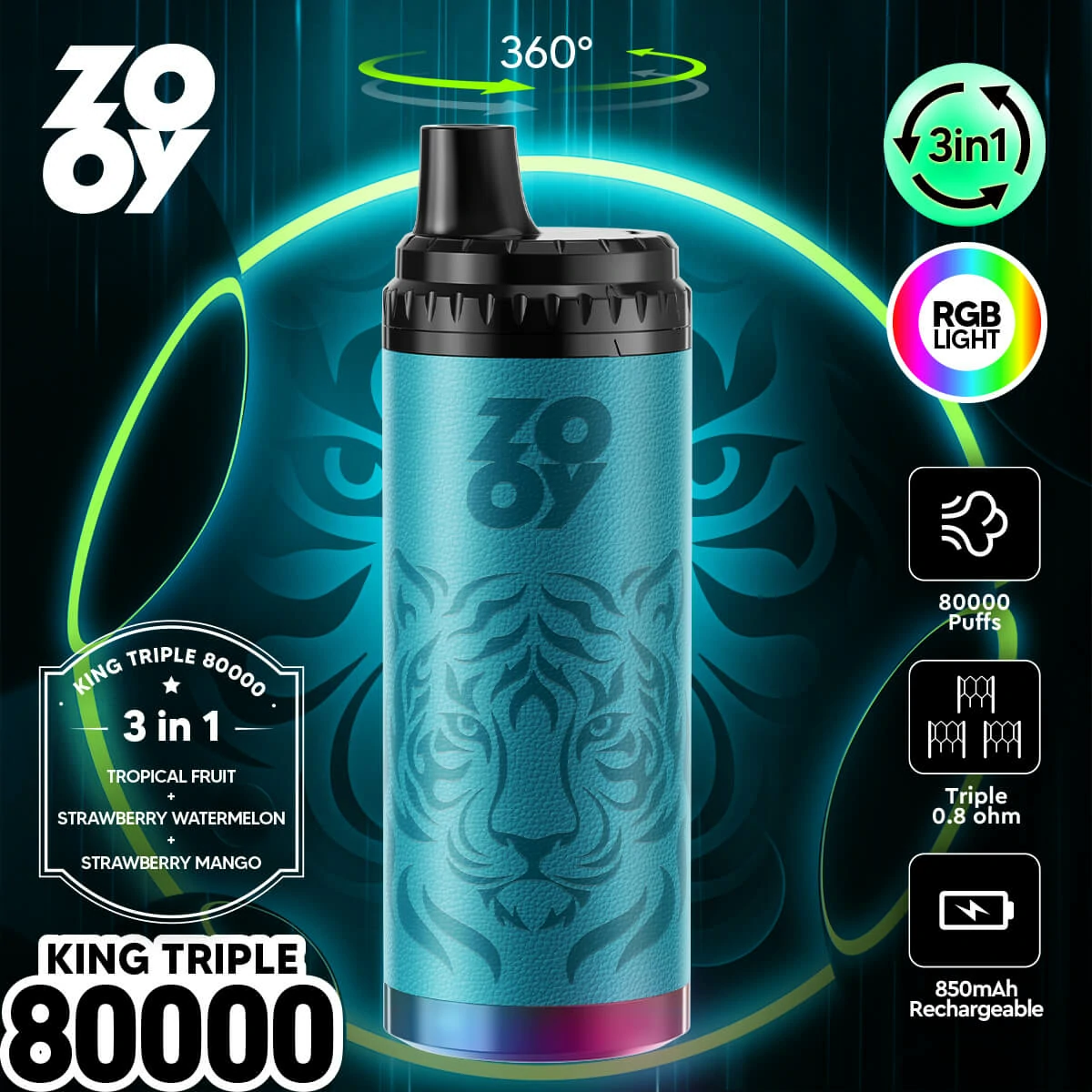 ZOOY King 80000パフ 3-in-1 使い捨て電子タバコ 画像5