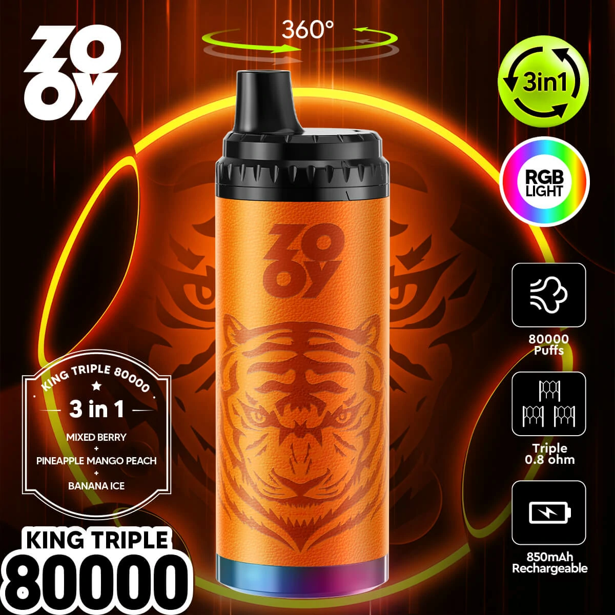 ZOOY King 80000パフ 3-in-1 使い捨て電子タバコ 画像8
